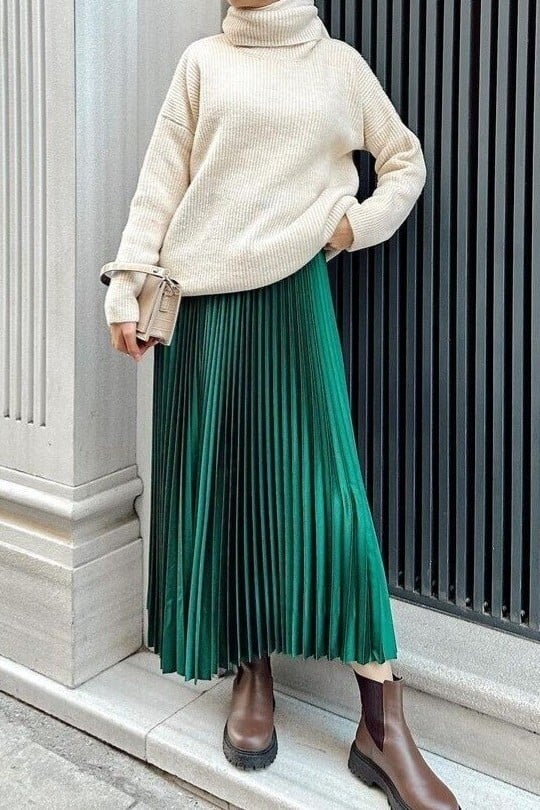 Pleated Elastic Waist Skirt - Emerald Green - Podyumplus - by Peralane - photo 5