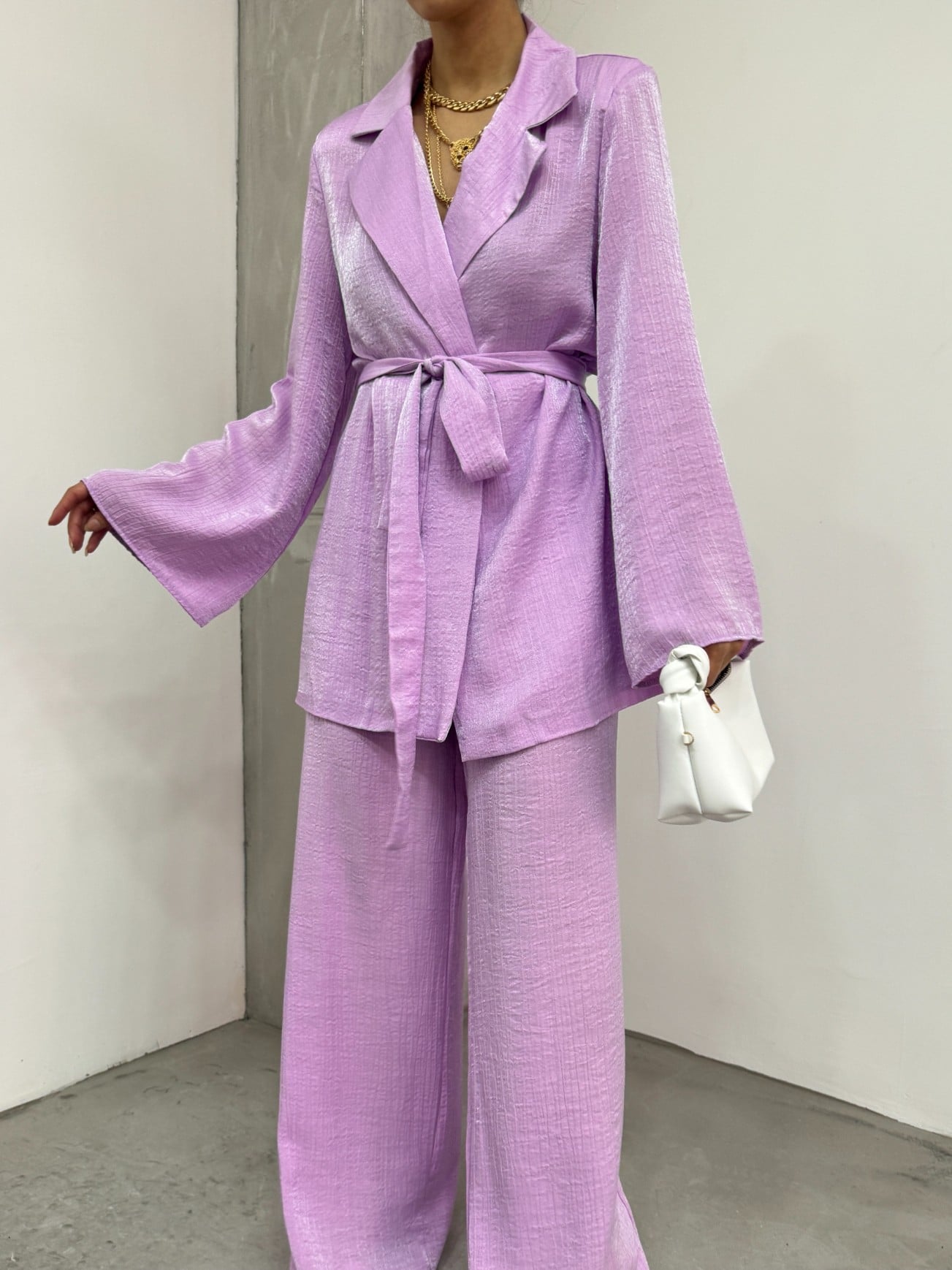 Top Button Jacket and Wide-Leg Trousers Co-ord Set in Lavender - Podyumplus - by Peralane - photo 2