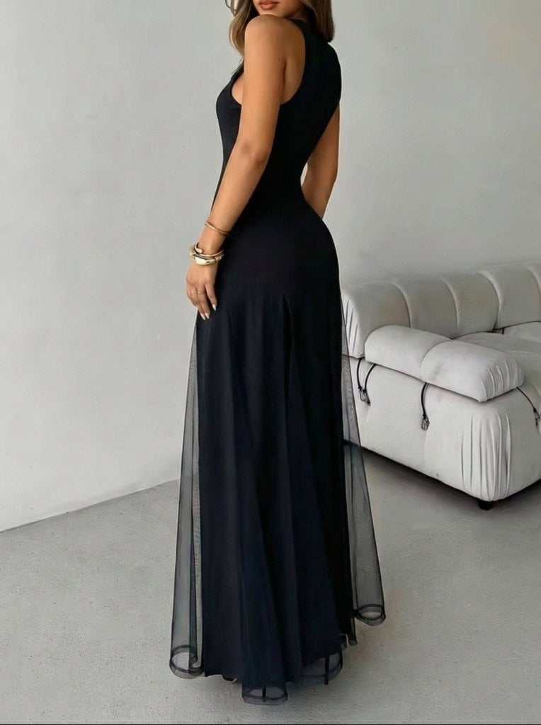 Women's Sleeveless Black Maxi Dress with Sheer Overlay - Janes - by Peralane - photo 5