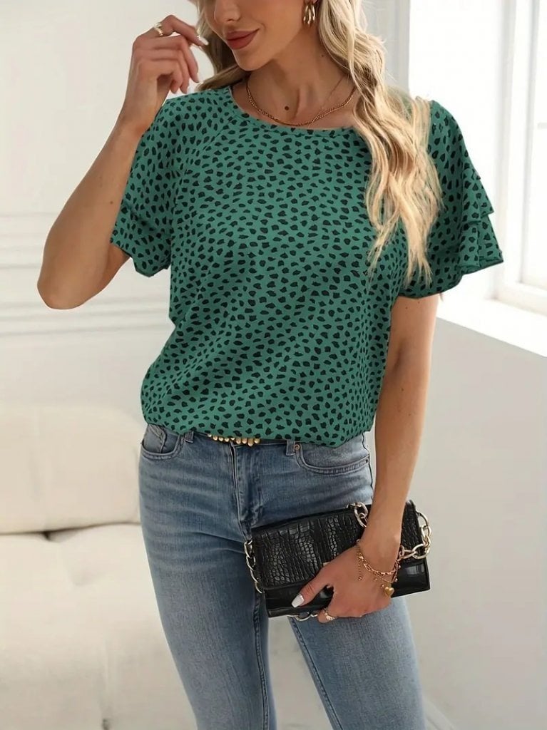 Women's Short-Sleeved Flounce Sleeve Printed Suprem Blouse - Janes - by Peralane - photo 2