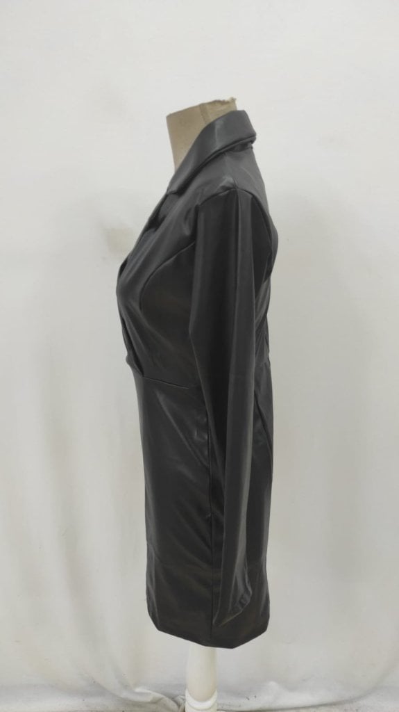 Women's Long Sleeve Lapel Collar Mini Faux Leather Dress - Janes - by Peralane - photo 5