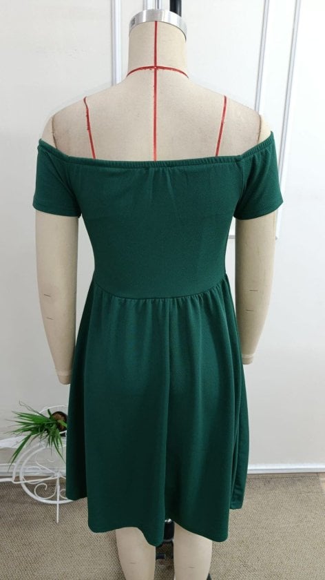 Women's Deep Green Madonna Neck Short Sleeve Short Sequin Crepe Dress - Janes - by Peralane - photo 6