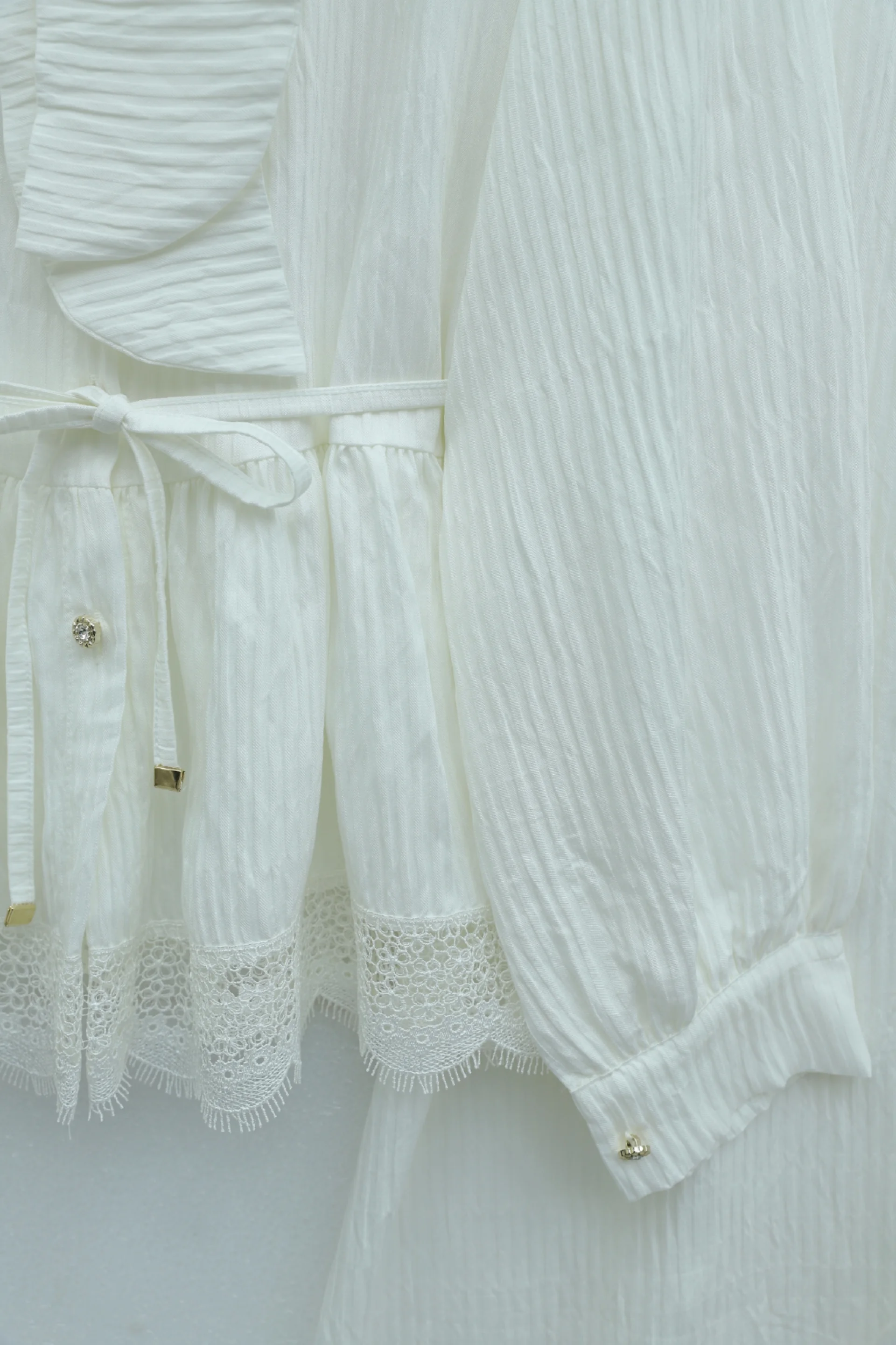 Tie Waist and Bow Neck Crepe Two-Piece Set with Lace Trim Skirt - Ecru - Podyumplus - by Peralane - photo 7