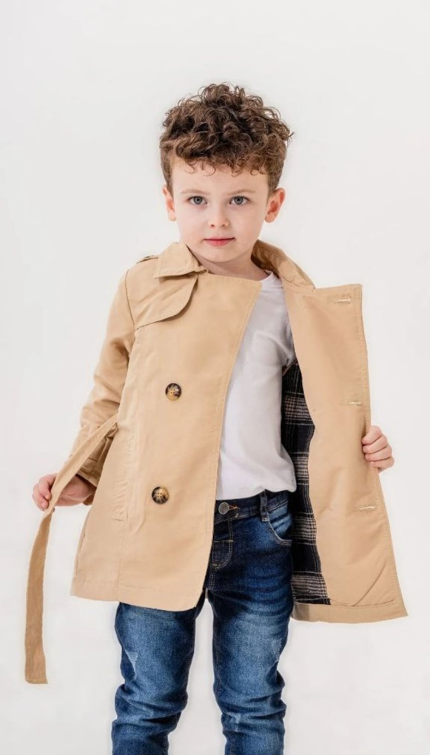 Boys' Beige Trench Coat with Plaid Lining - Pack of 6, Ages 3-8 - Verscon - by Peralane