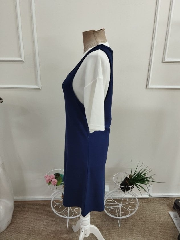 Women's Navy Blue Sleeveless Modal Dress with Thick Straps - Janes - by Peralane - photo 6