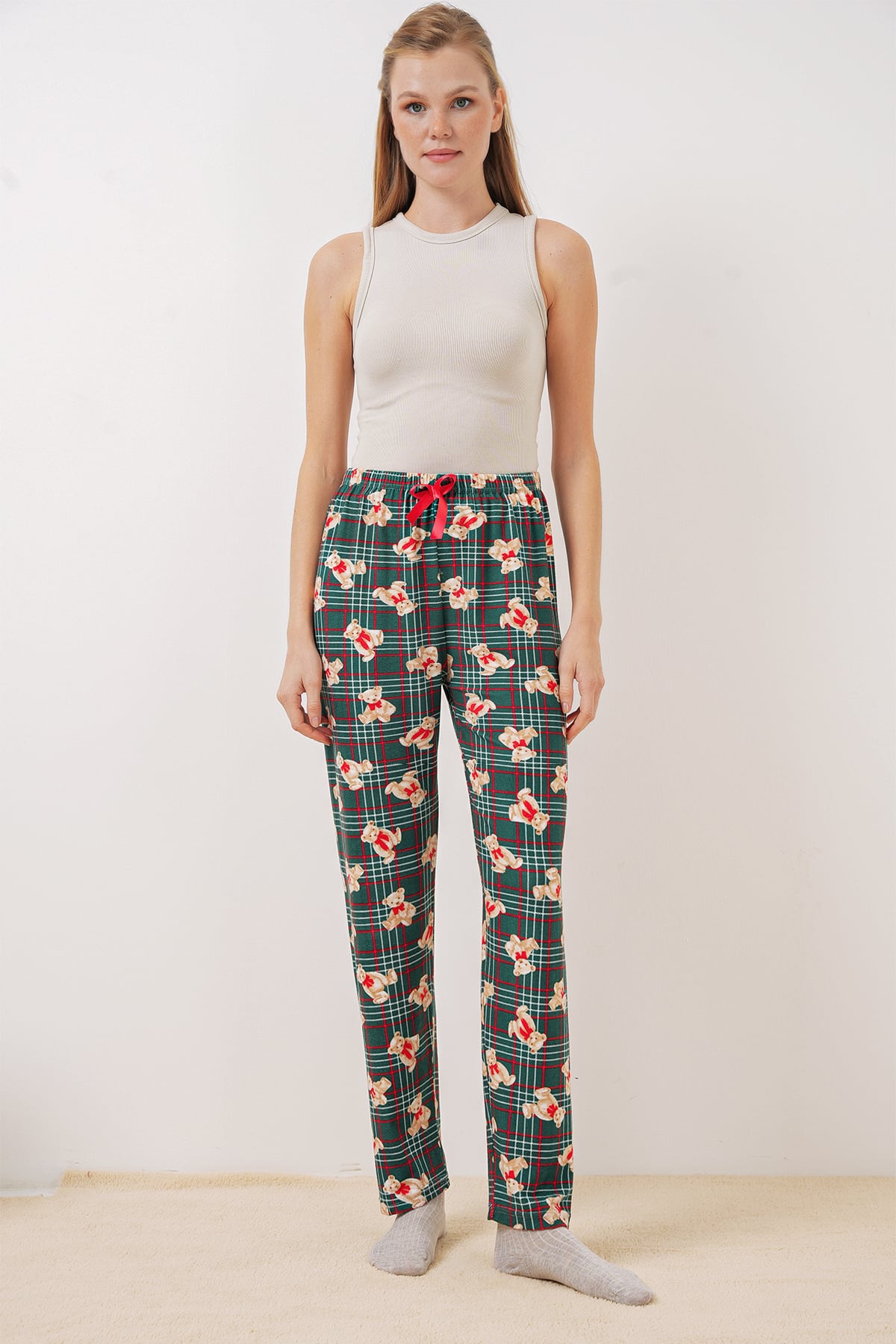 Patterned Pajama Bottoms in Emerald Green with Teddy Bear Print - Bigdart - by Peralane - photo 2