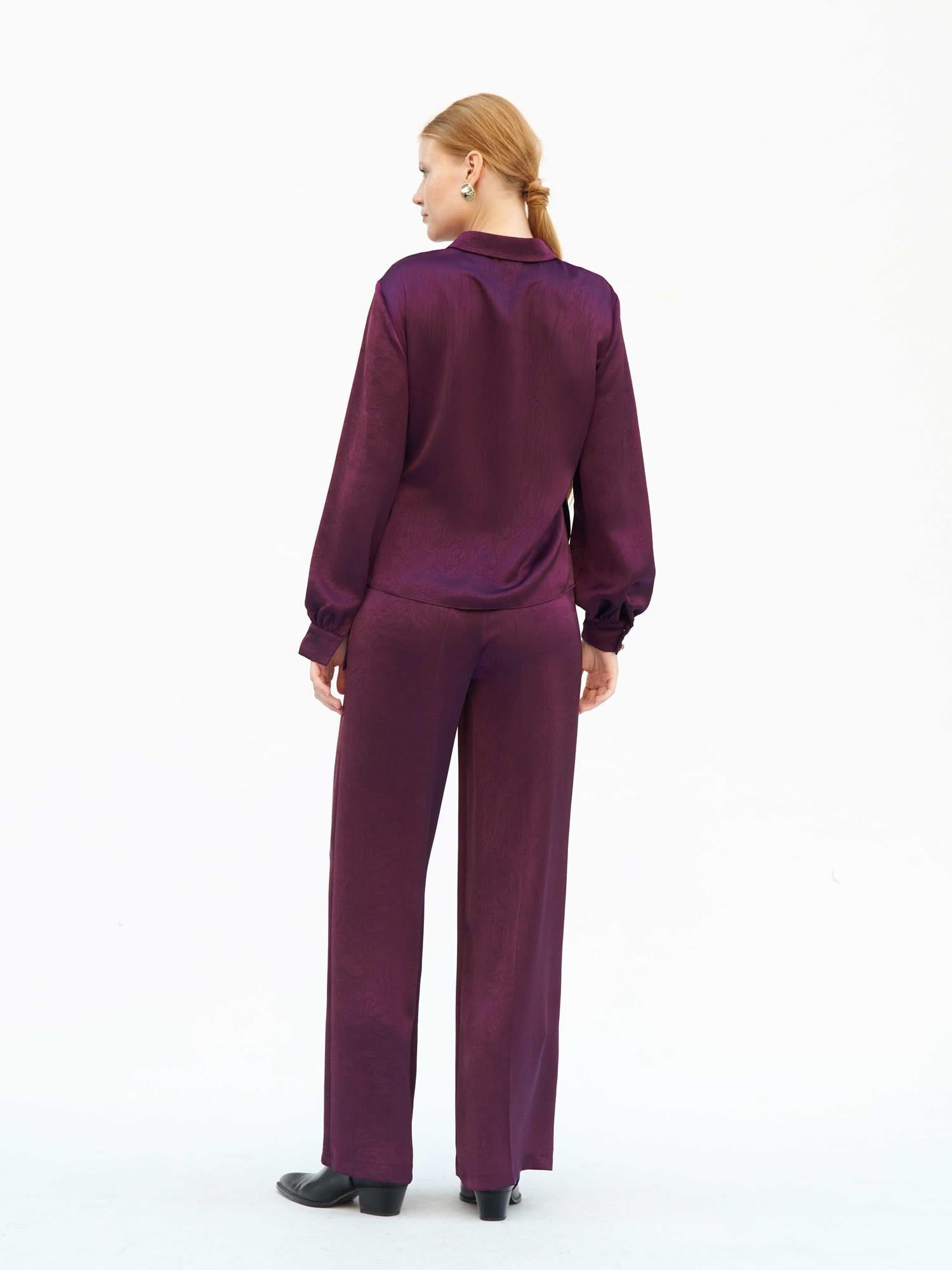 Plum Satin Wide-Leg Trousers with Belt - Lefon - by Peralane - photo 3
