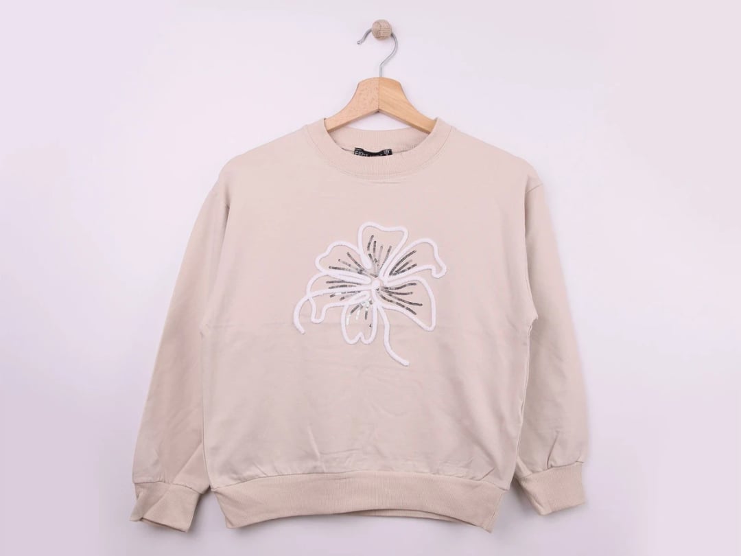 Girls Floral Appliqué Sweatshirt - Beige - First Kids - by Peralane