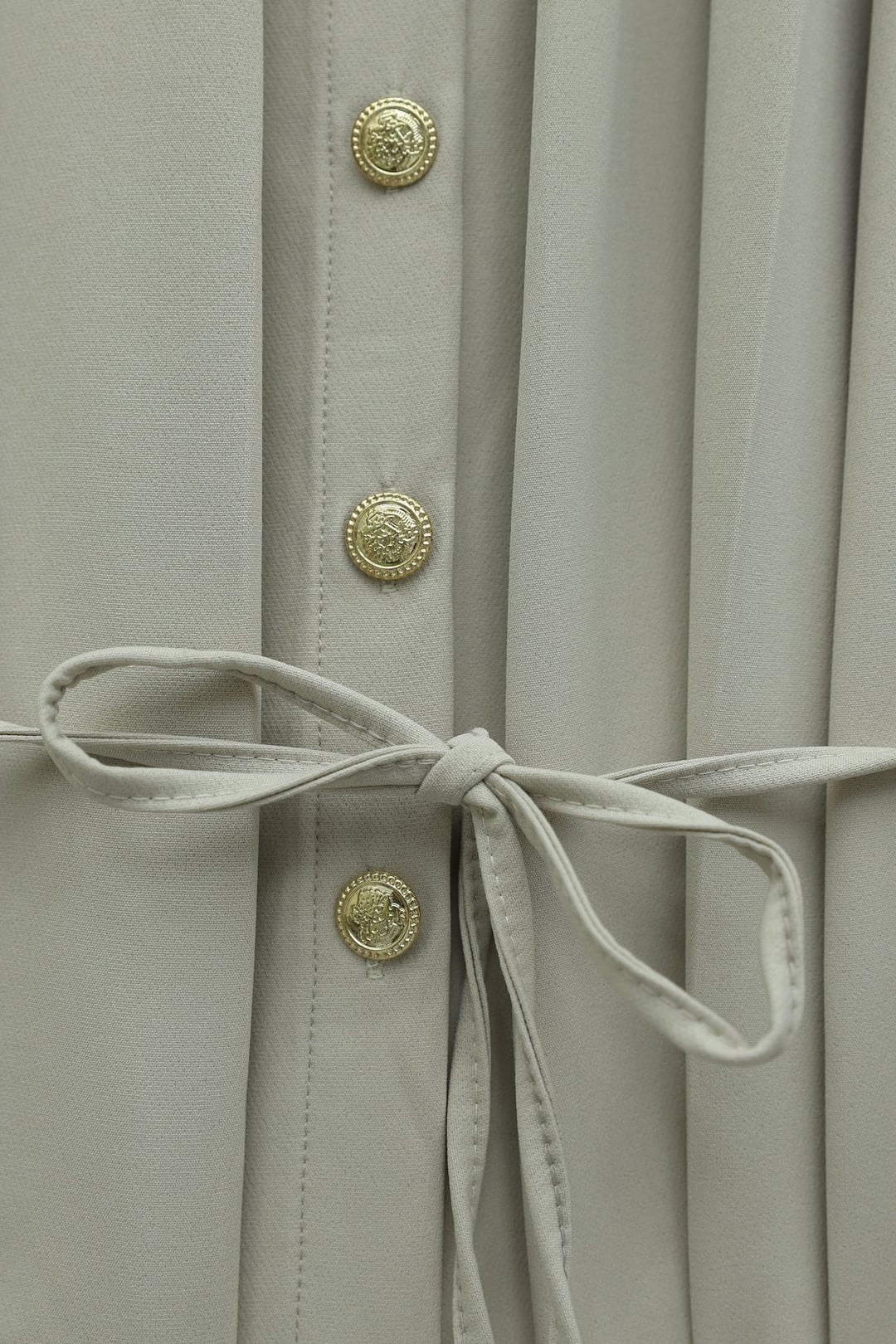 Beige Pleated Front Buttoned Tie-Belt Crepe Skirt Set - Podyumplus - by Peralane - photo 5