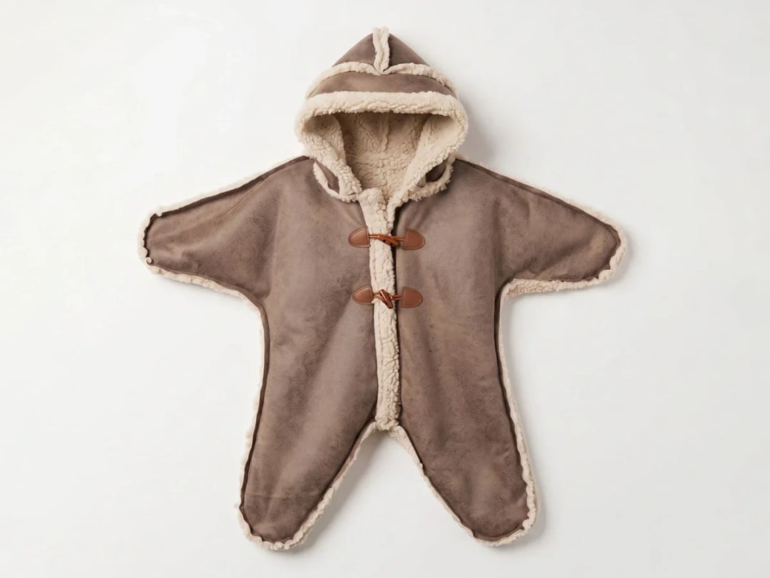 Brown Sherpa-Lined Hooded Baby Poncho - Canoz - by Peralane