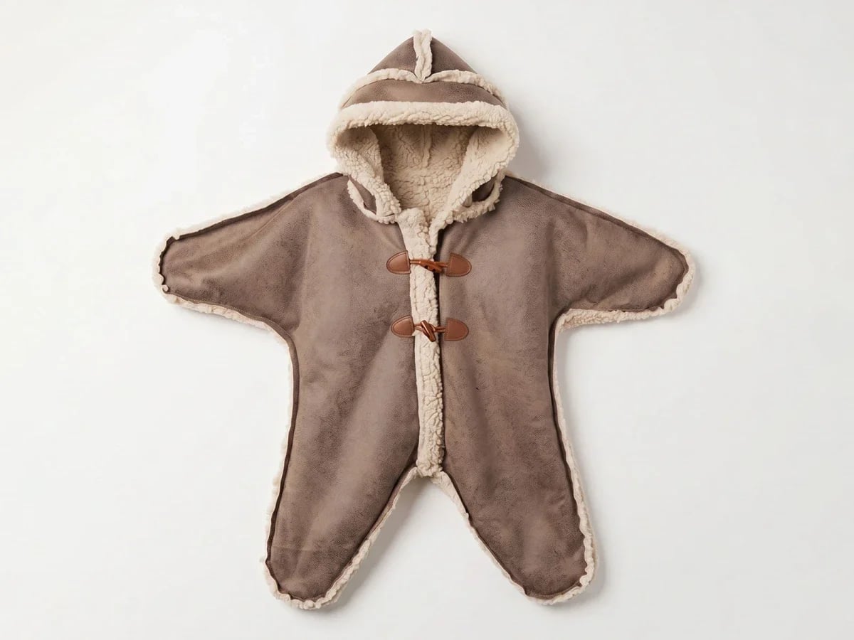 Brown Sherpa-Lined Hooded Baby Poncho - Canoz - by Peralane