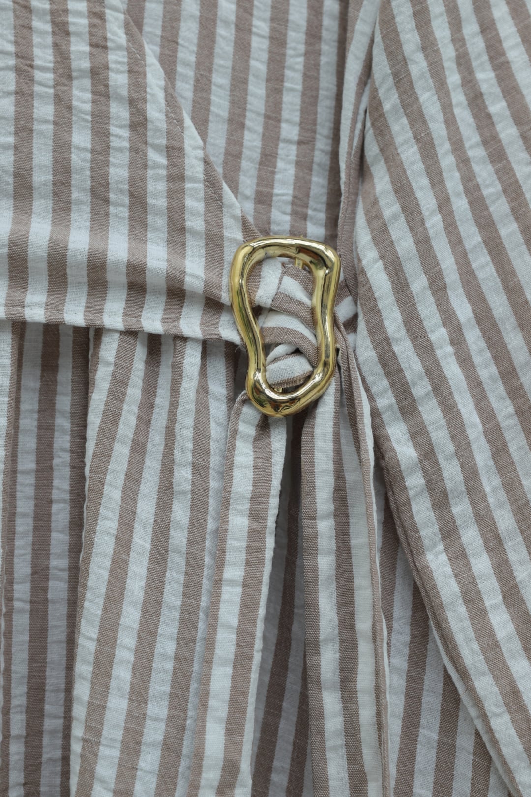 Striped Linen Dress with Collar, Half-Button Front, and Side Tie - Mink - Podyumplus - by Peralane - photo 4