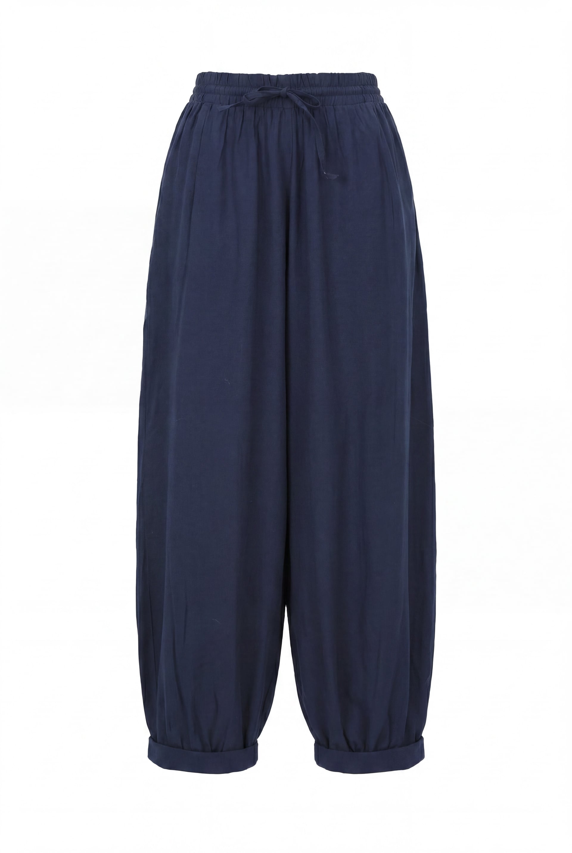 Navy Blue Drawstring Wide-Leg Trousers with Elasticated Cuffs - Podyumplus - by Peralane - photo 5