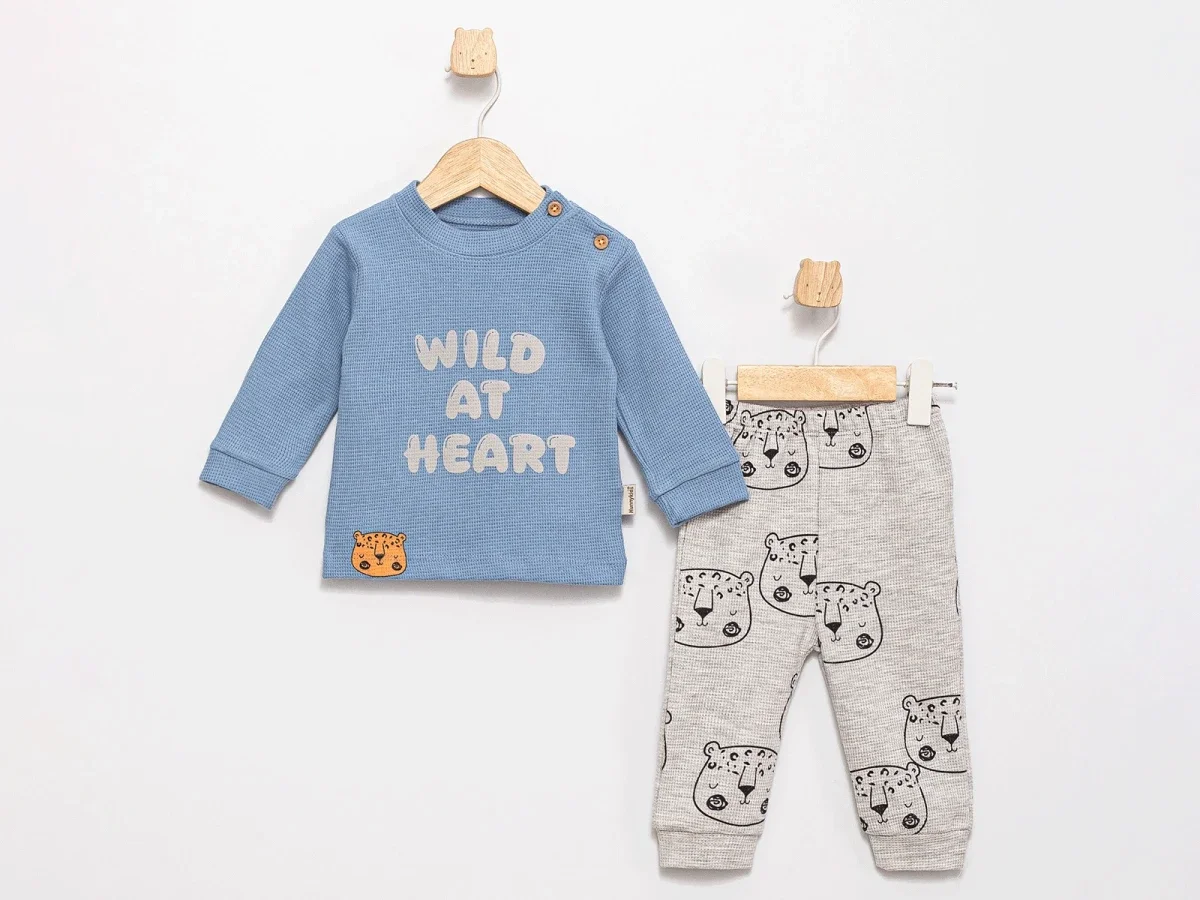 Boys' Waffle Leopard Print Baby Set - Light Blue - Feely Kids - by Peralane