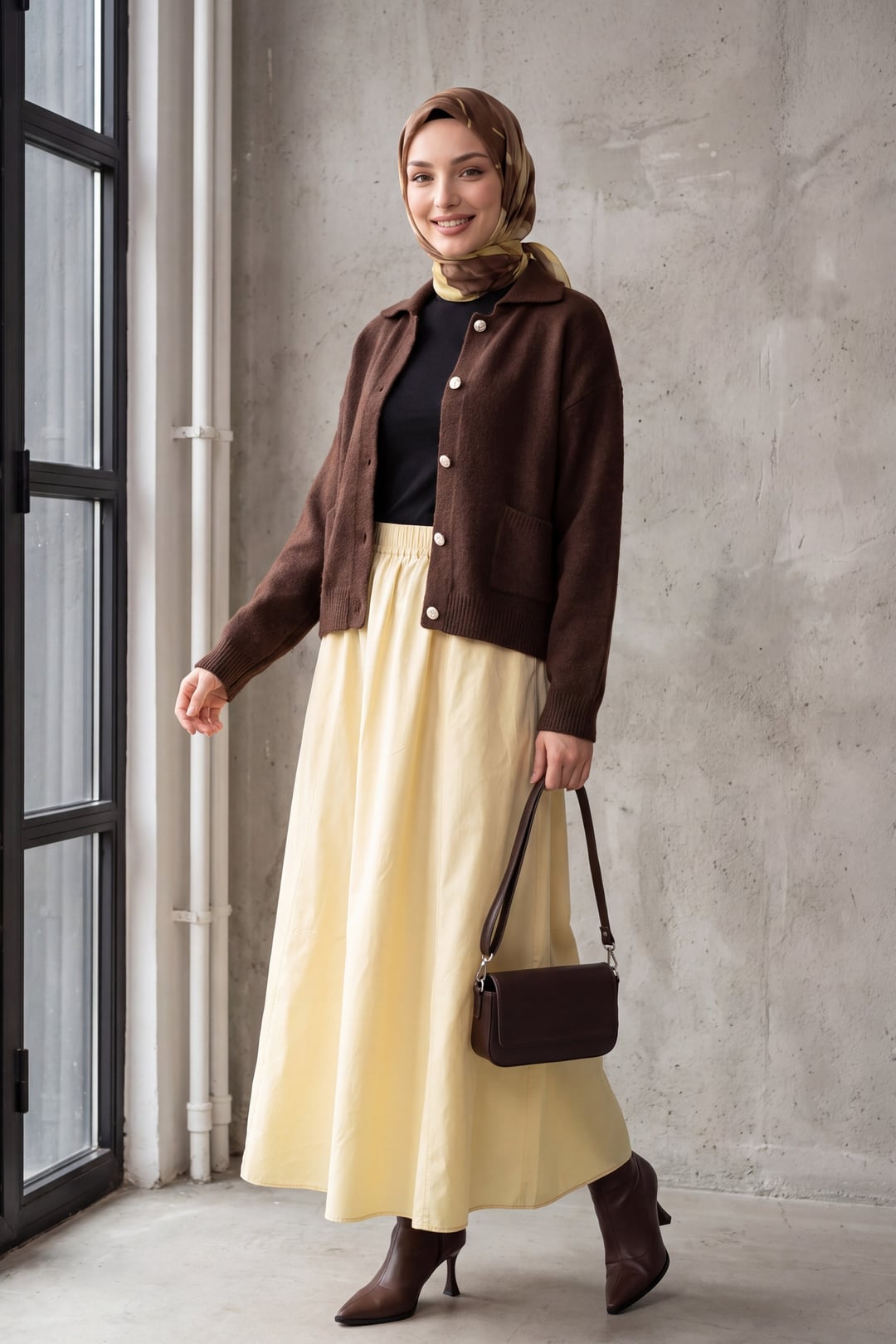 Double Pocket Shirt Collar Buttoned Knit Cardigan - Dark Brown - Podyumplus - by Peralane - photo 4