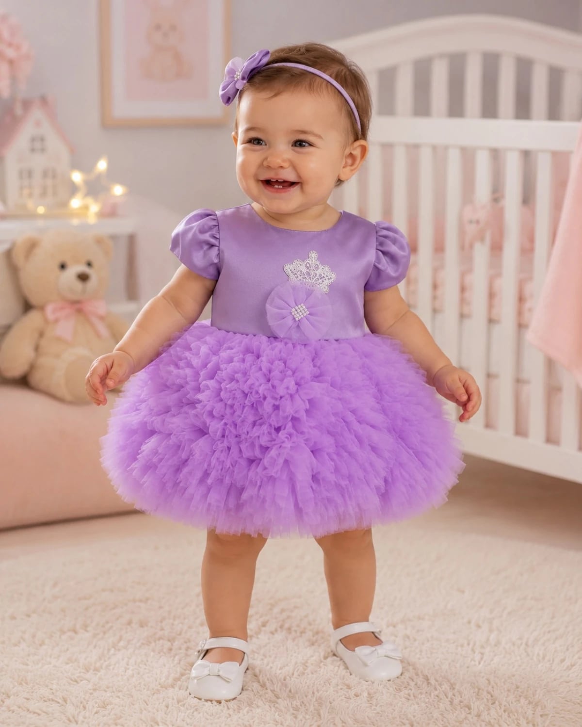 Baby Girls' Lavender Tulle Party Dress with Headband - 1106 - Has Bereket - by Peralane