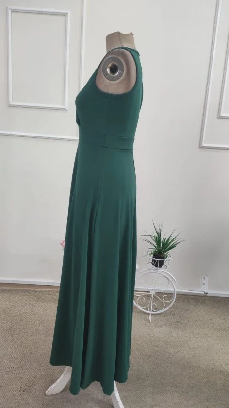 Women's Sleeveless Wrap Maxi Dress in Deep Green Crepe - Janes - by Peralane - photo 5