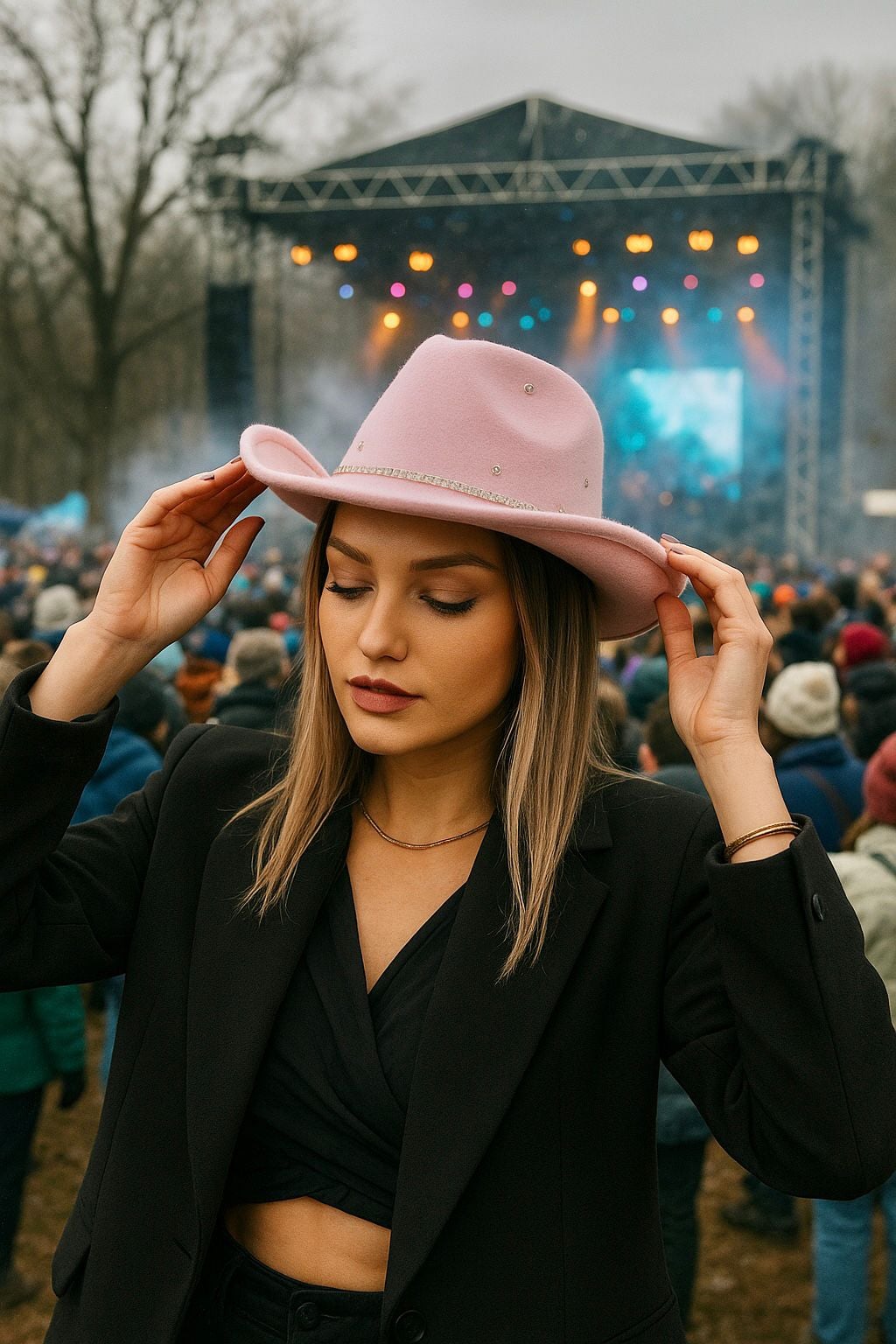 Pink Panama Felt Cowboy Hat with Stone and Pearl Band - Nesvay - by Peralane - photo 2