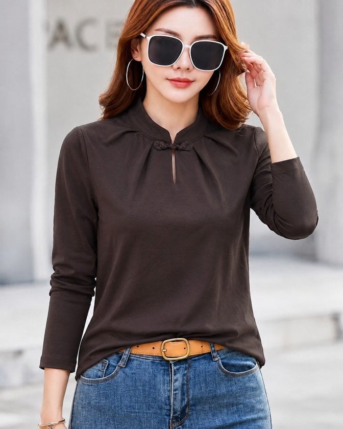 Women's Long Sleeve High Neck Knotted Modal Blouse - Janes - by Peralane - photo 2