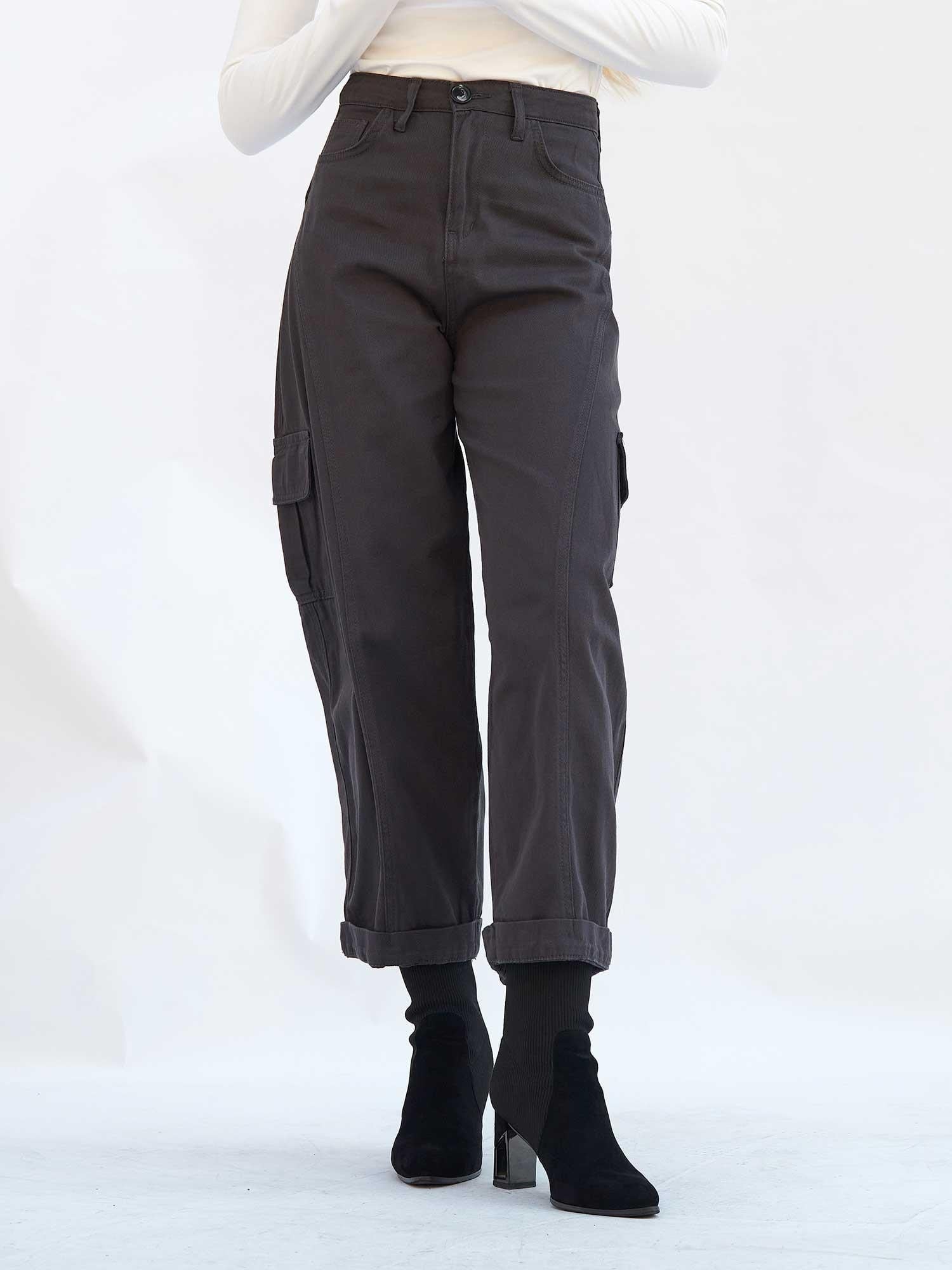 Women's Gabardine Trousers with Cargo Pockets - Anthracite - Lefon - by Peralane - photo 7