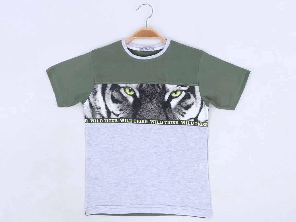 Boys' Tiger Print Color-Block T-Shirt - Olive Green and Light Grey (Pack of 4) - Tanem Kids - by Peralane