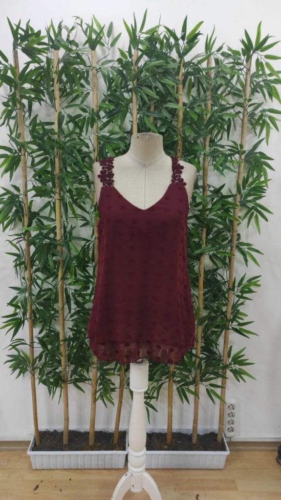 Women's Lace Strap V-Neck Cross-Back Pom Pom Blouse - Janes - by Peralane - photo 4
