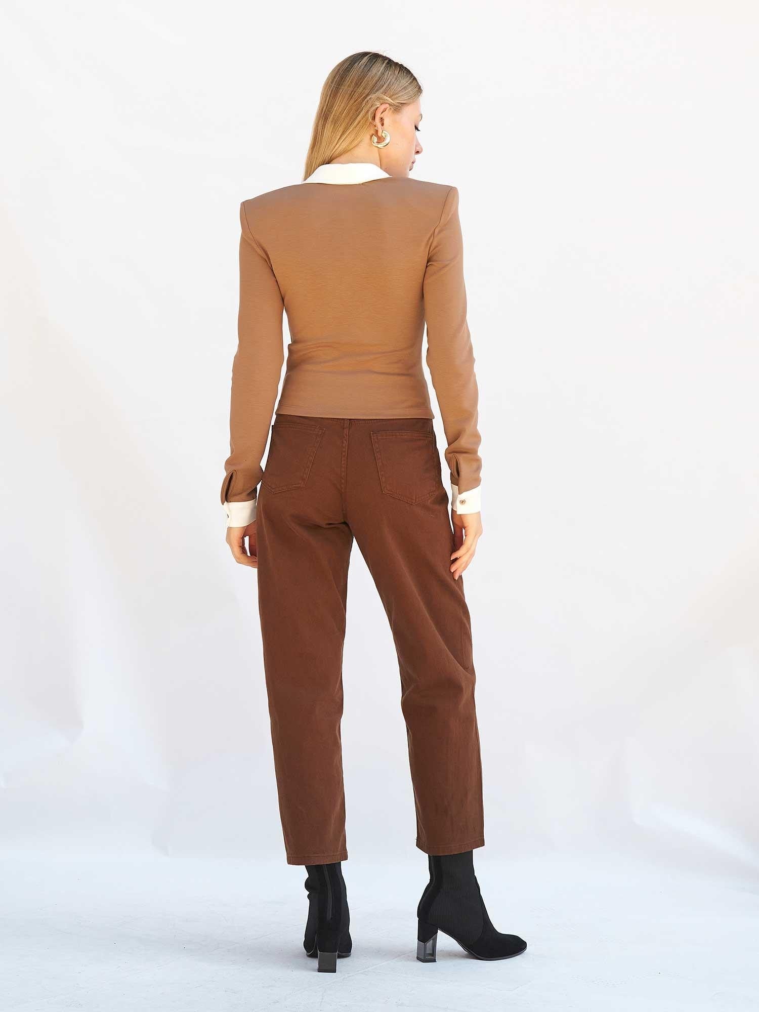 Women's Brown Knit Blouse with Collar and Cuffs - Lefon - by Peralane - photo 10