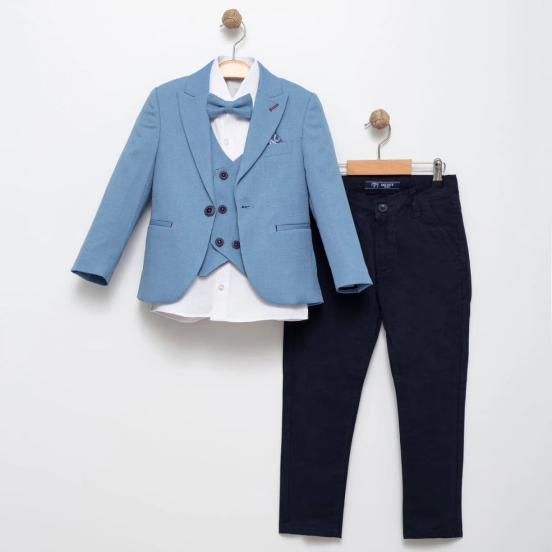 Boys' Formal Suit Set with Jacket and Vest - Turquoise - Terry - by Peralane