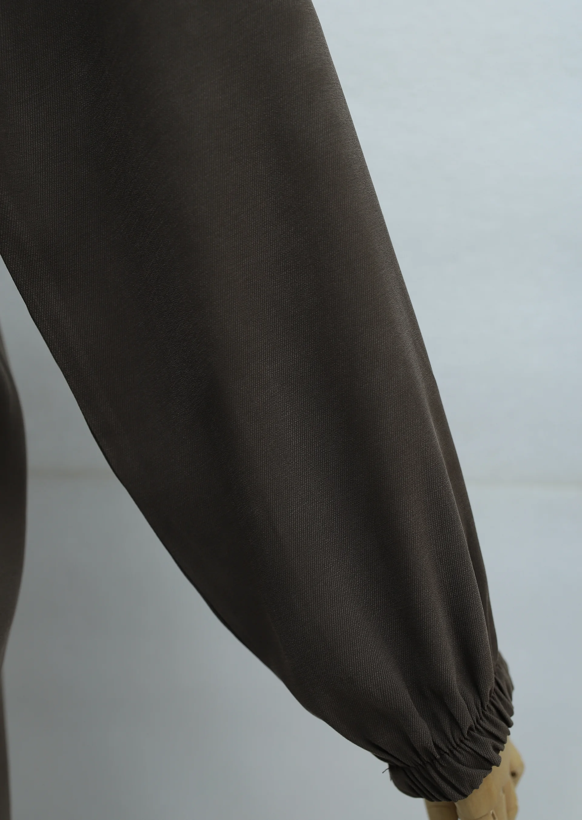 Stand Collar Double Pocket Elastic Waist Trousers Tencel Set - Brown - Podyumplus - by Peralane - photo 5