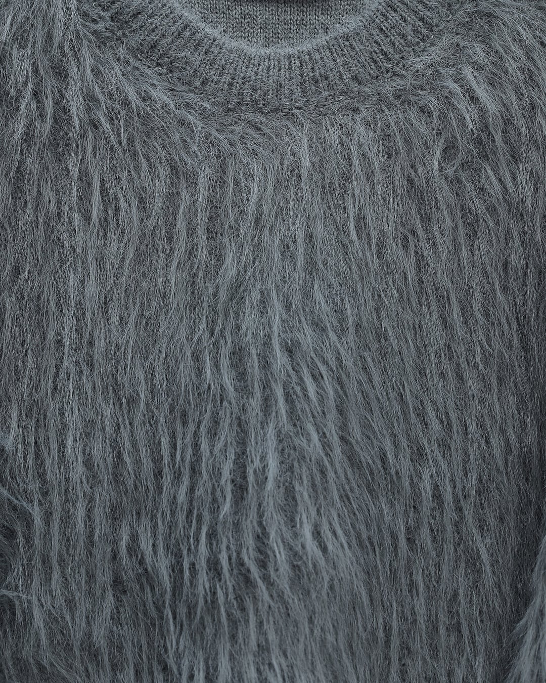 Round Neck Fuzzy Knit Tunic Sweater - Smoke - Podyumplus - by Peralane - photo 4