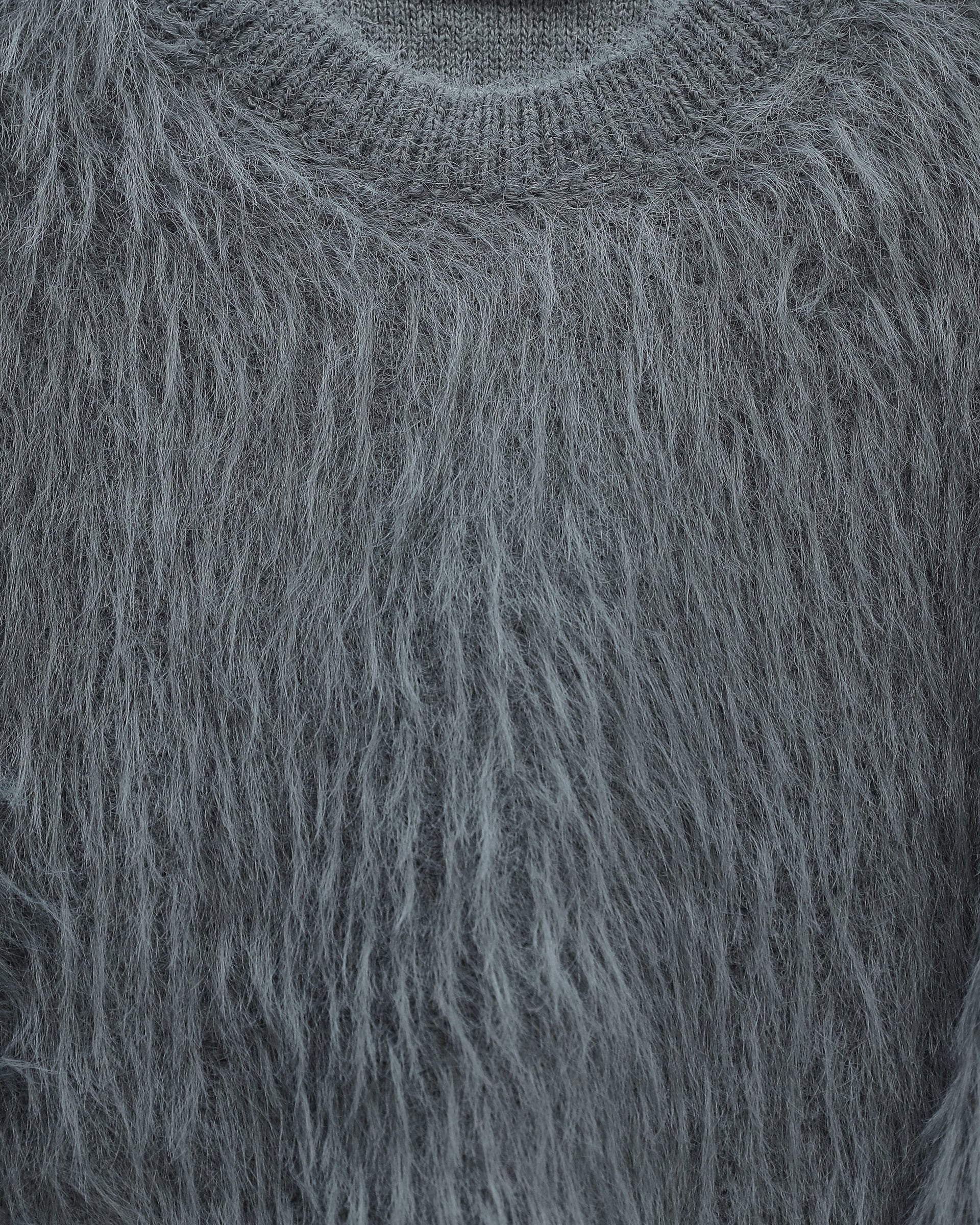 Round Neck Fuzzy Knit Tunic Sweater - Smoke - Podyumplus - by Peralane - photo 4