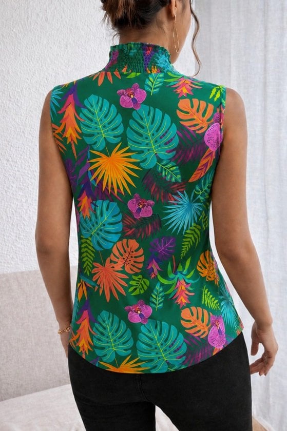 Women's Sleeveless High Neck Tropical Print Blouse - Janes - by Peralane - photo 2