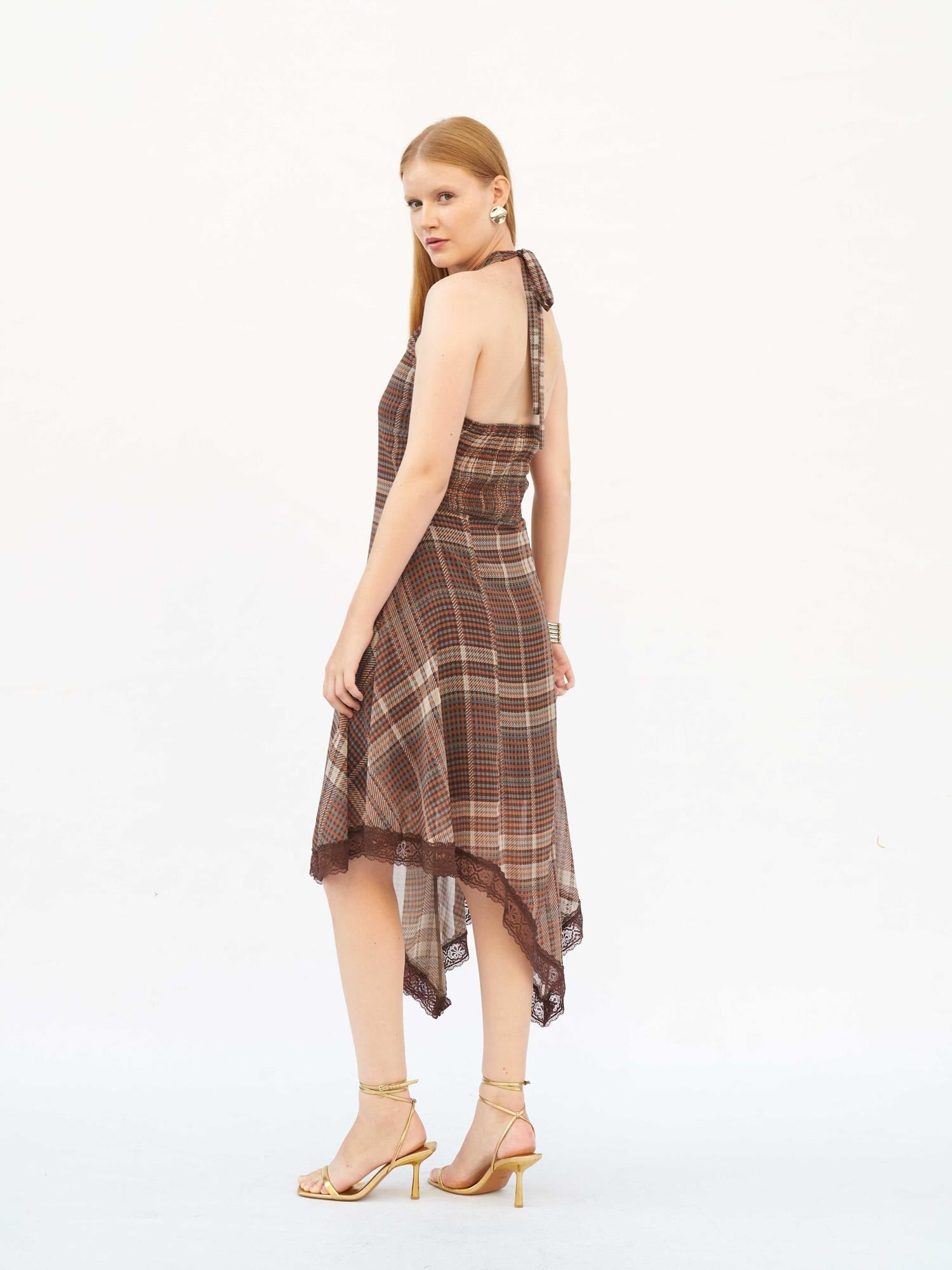 Lace Trim Plaid Maxi Dress - Lefon - by Peralane - photo 9