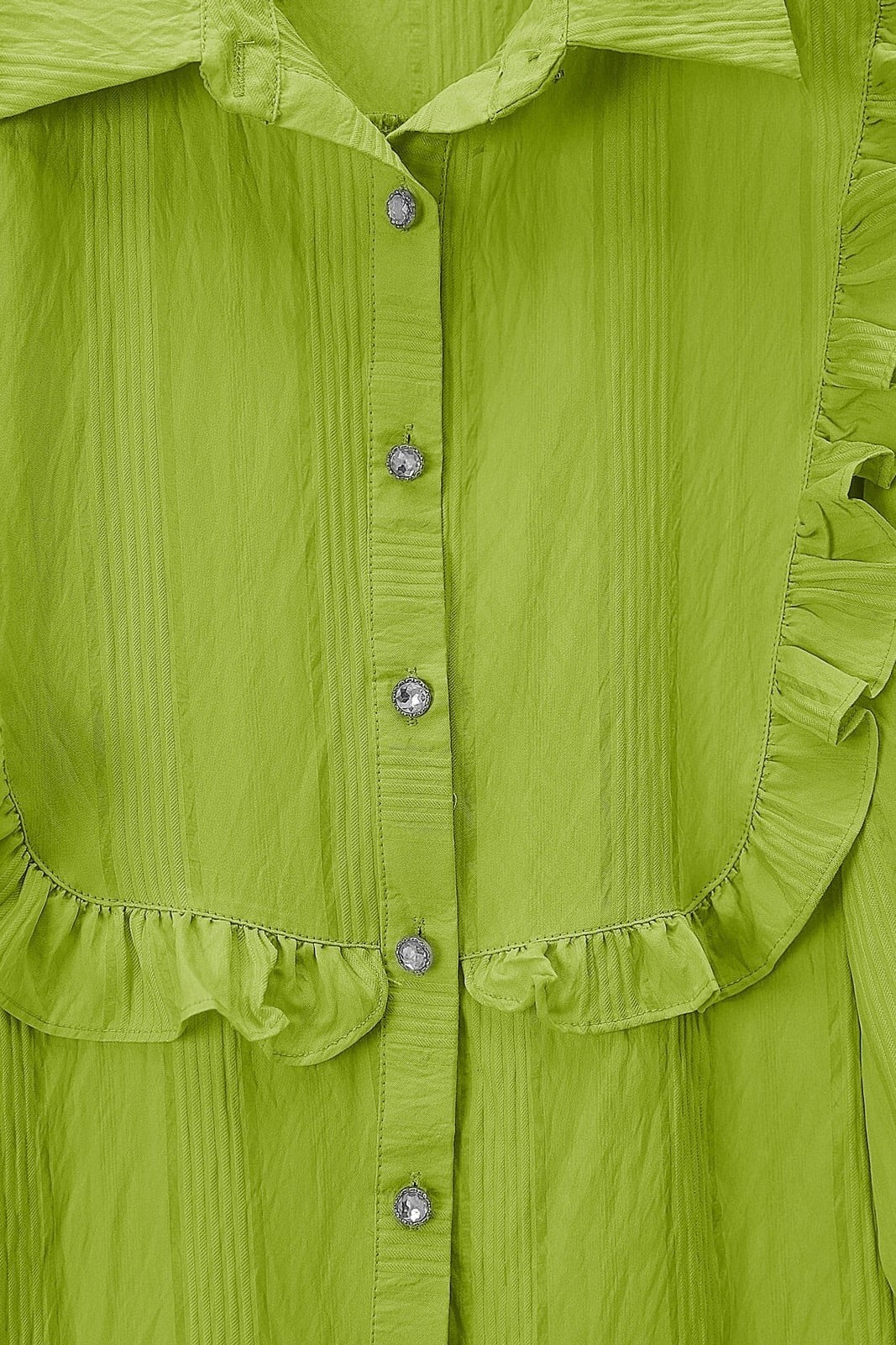 Lime Green Ruffled Front Blouse with Rhinestone Buttons - Podyumplus - by Peralane - photo 2