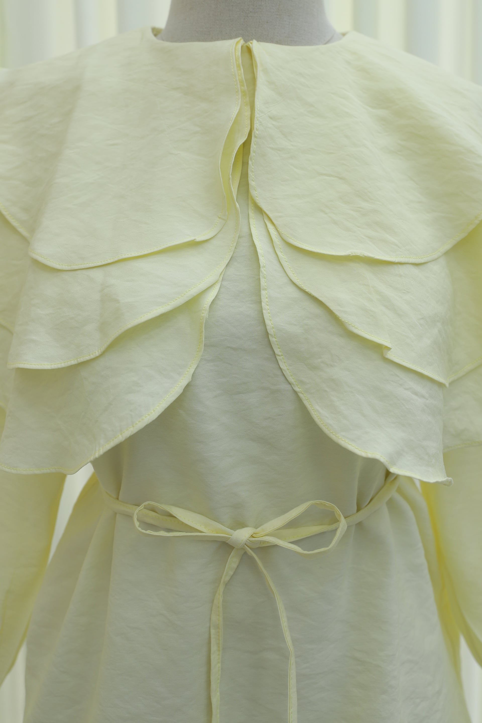 Layered Baby Collar Long-Sleeve Modal Blouse with Elastic Cuffs - Yellow - Podyumplus - by Peralane - photo 7