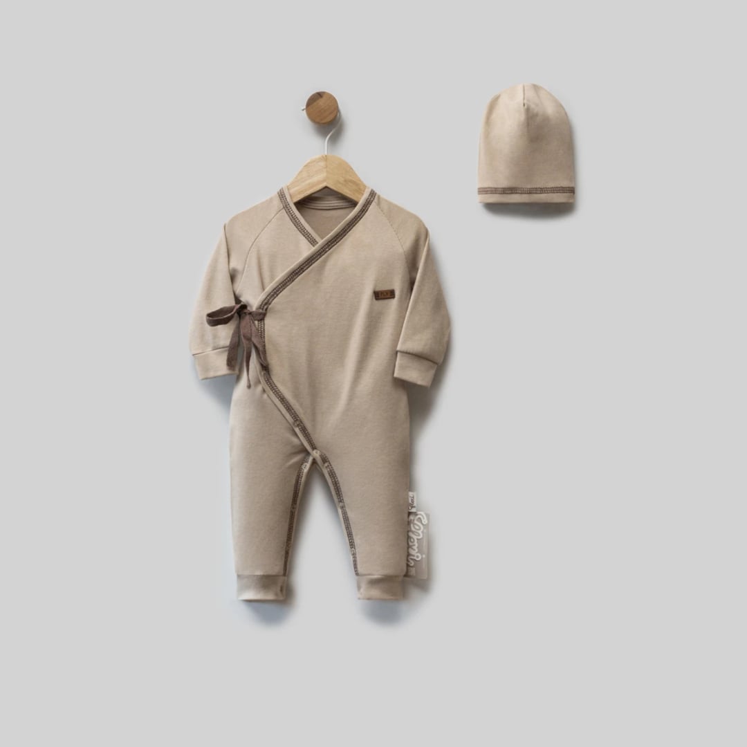 Baby Romper and Hat Set - Beige - Flexi Baby - by Peralane