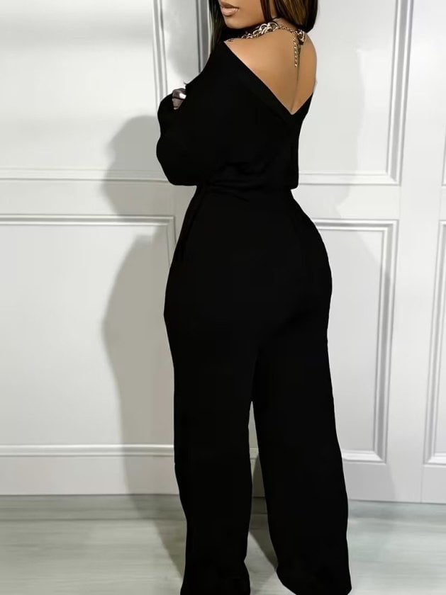 Women's Black Off-Shoulder Drawstring Waist Wide-Leg Jumpsuit - Janes - by Peralane - photo 4