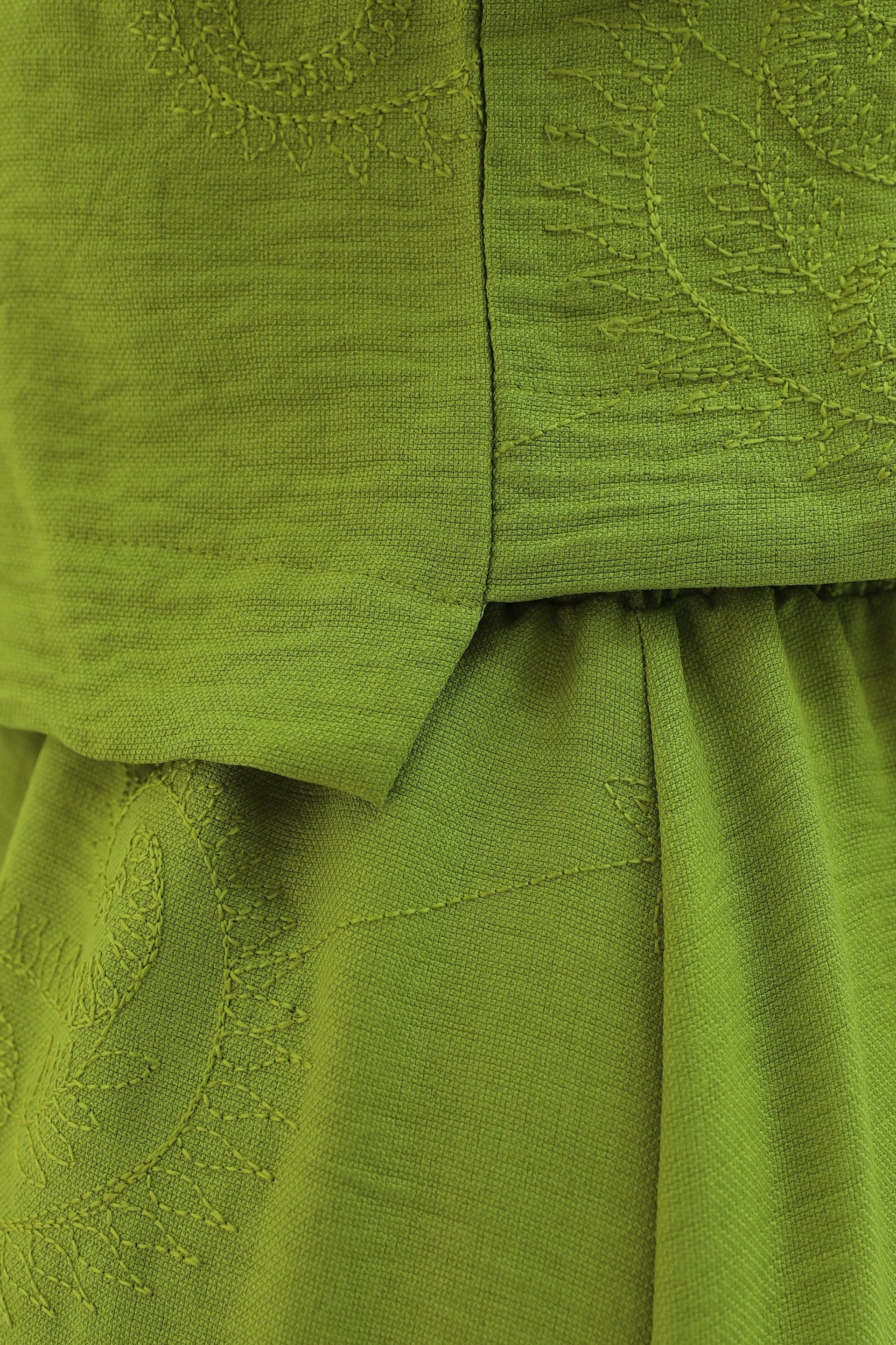 Single Button Embroidered Skirt Set with Linen Look - Pistachio Green - Podyumplus - by Peralane - photo 7