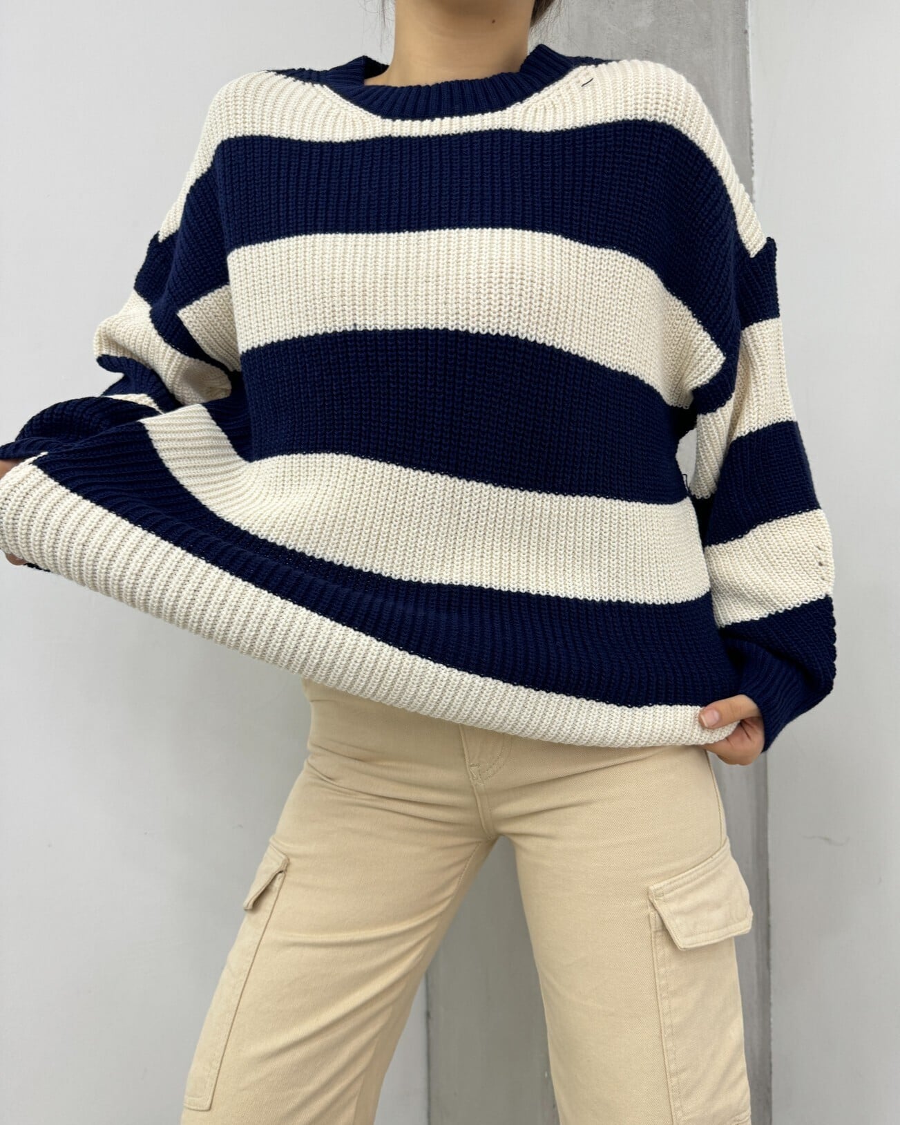 Navy Blue Striped Knit Sweater and Skirt Set - Podyumplus - by Peralane - photo 4