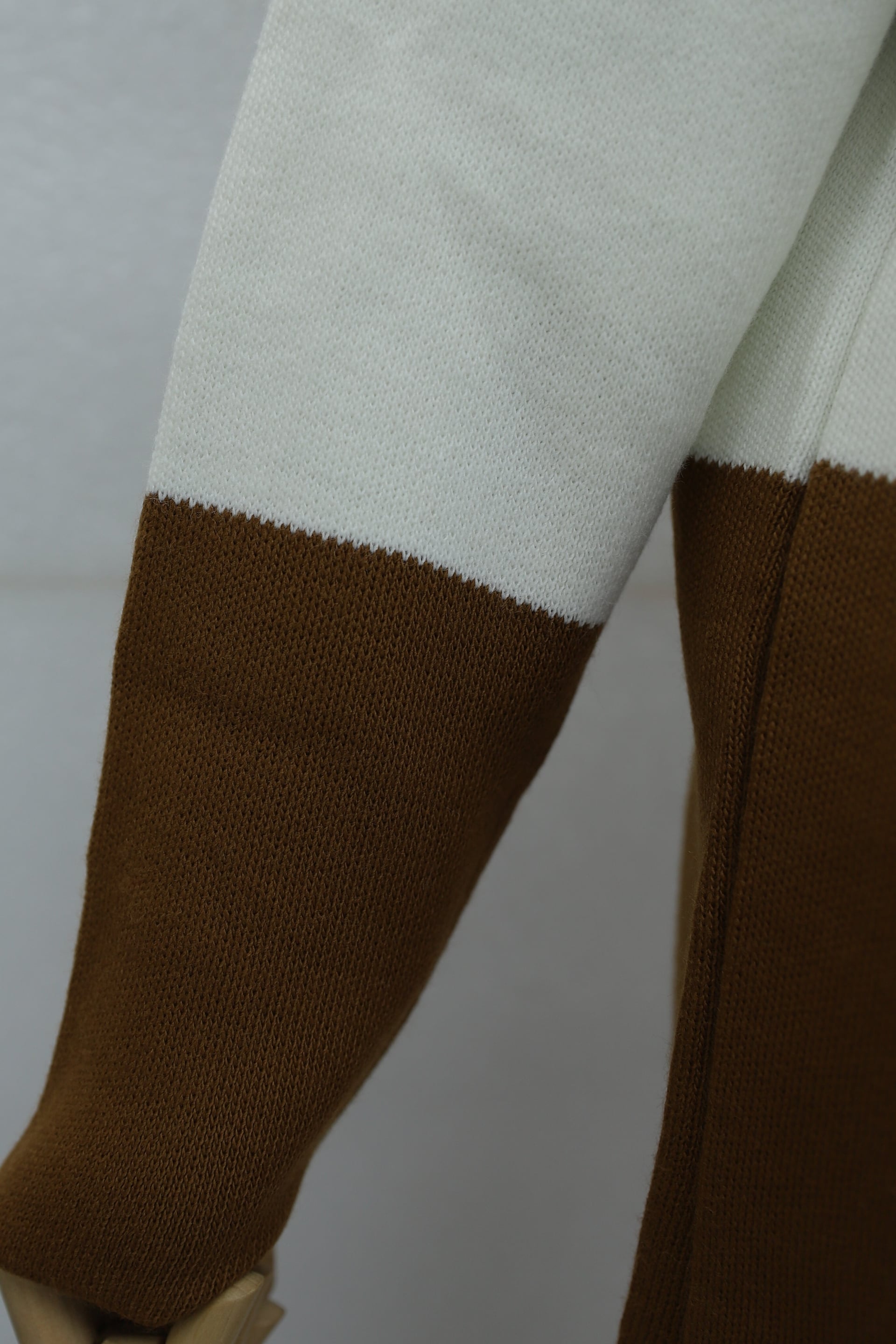 Half Mock Neck Striped Knit Co-ord Set - Tan - Podyumplus - by Peralane - photo 2
