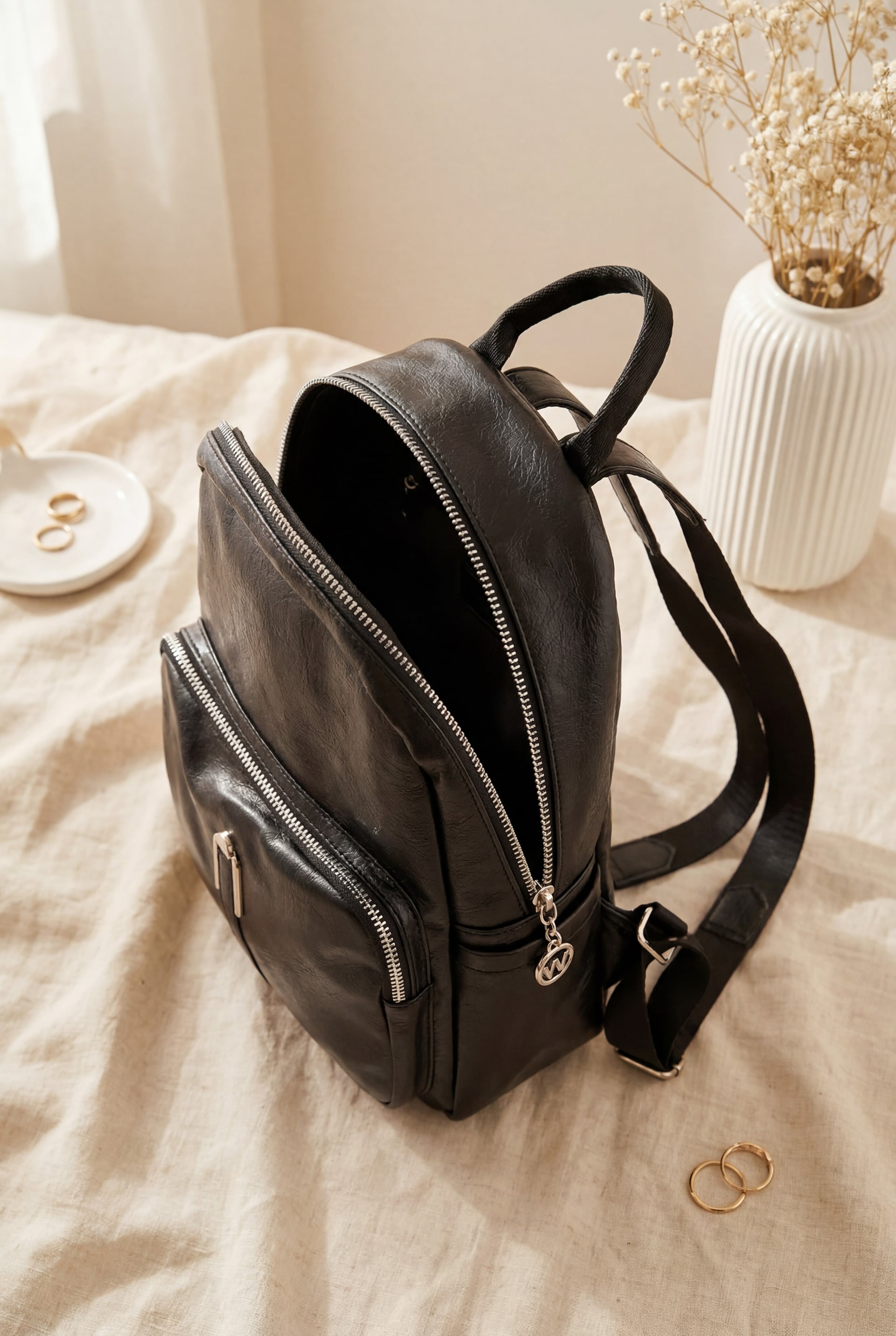 Women's Woven Strap Double Zipper Backpack - Black - Podyumplus - by Peralane - photo 2