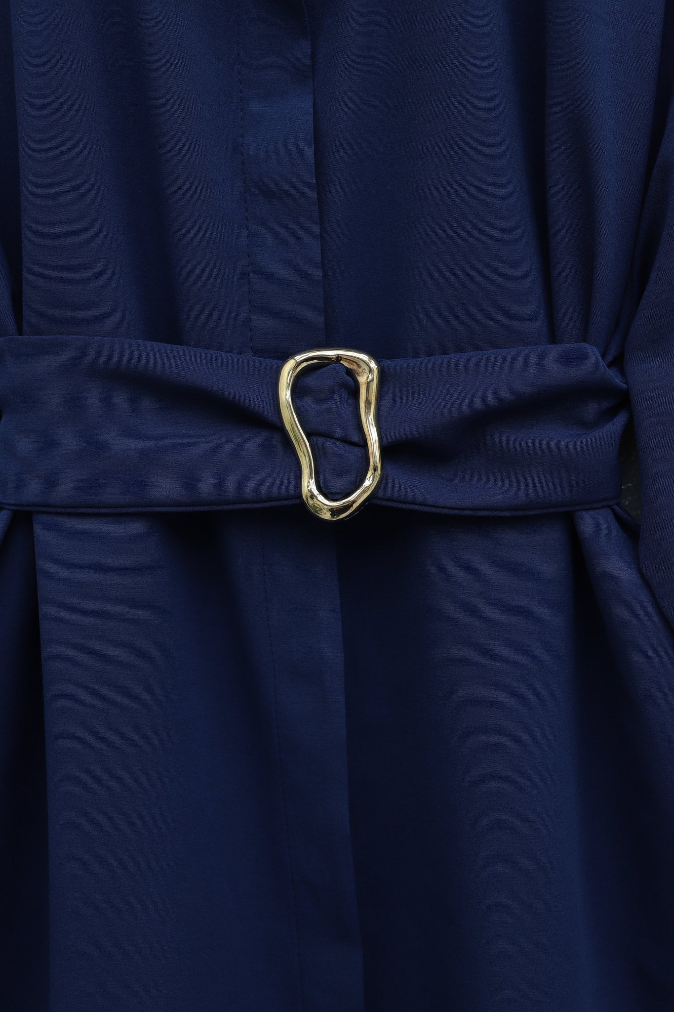 Navy Blue Poplin Tunic with Buckled Belt and Double Cuff Sleeves - Podyumplus - by Peralane - photo 7