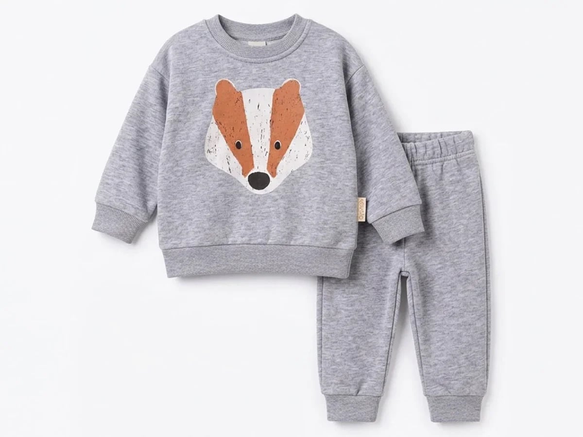 Badger Print Brushed Jersey Baby Boys' Tracksuit Set - Grey - Vovido - by Peralane