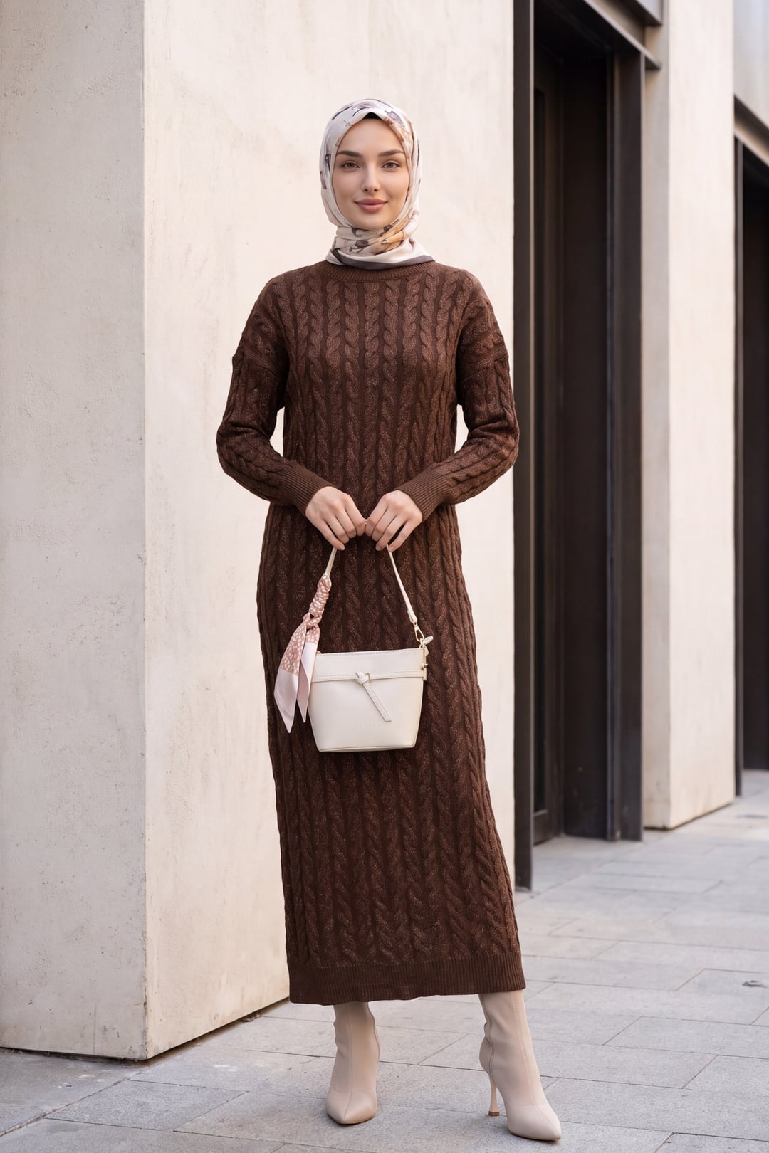 Cable Knit Metallic Triko Dress - Brown - Podyumplus - by Peralane - photo 2
