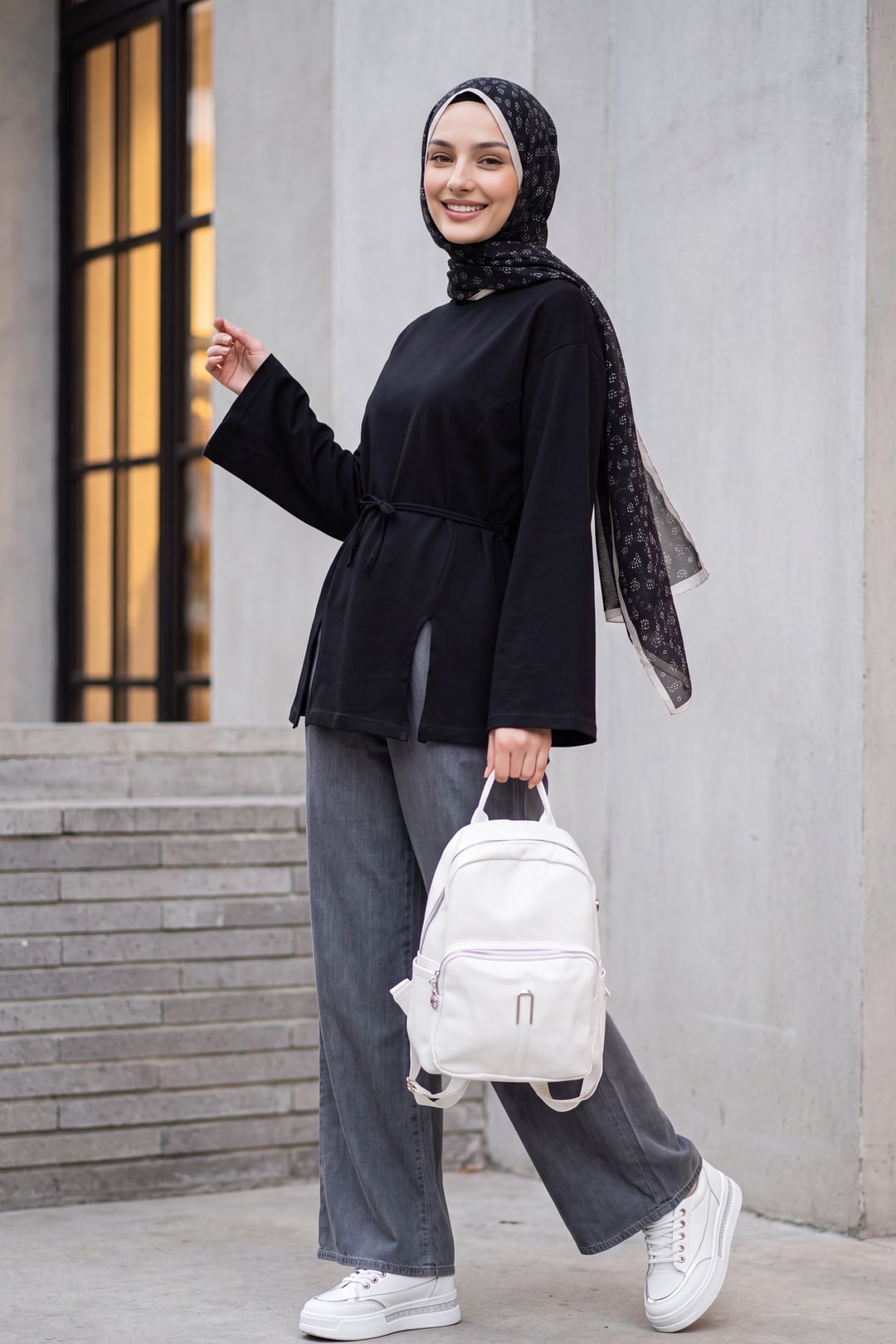 Elastic Waist Wide Leg Denim Trousers - Dark Grey - Podyumplus - by Peralane - photo 3