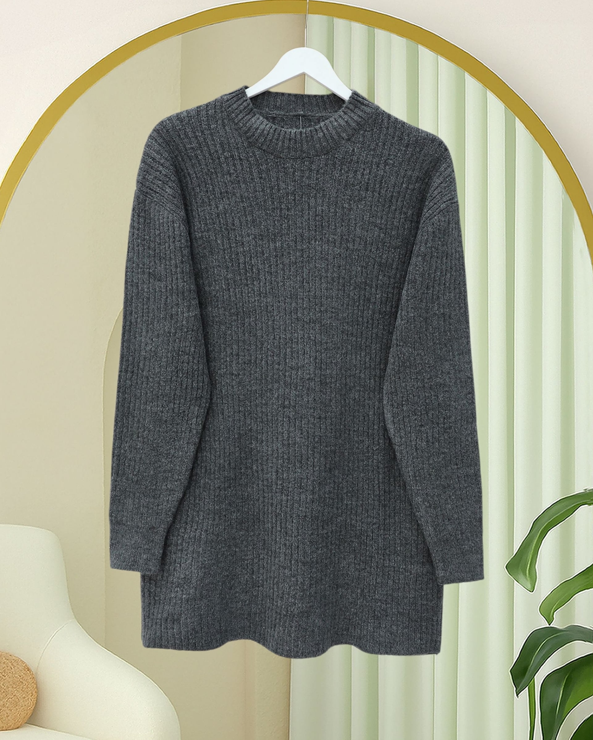 Ribbed Long Knit Tunic - Dark Grey - Podyumplus - by Peralane - photo 4