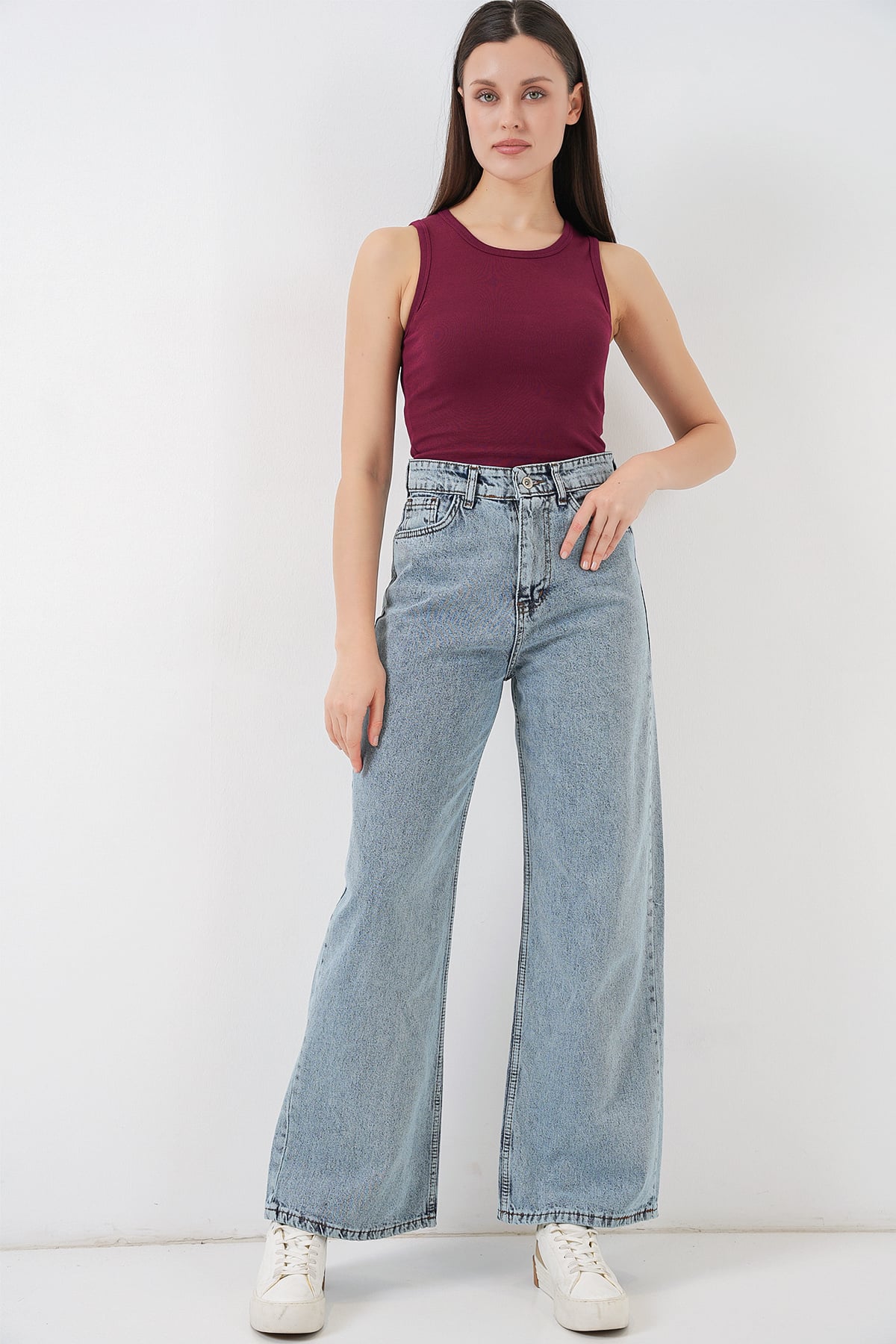 Women's High-Waisted Wide-Leg Palazzo Jeans - Light Blue - Bigdart - by Peralane - photo 8