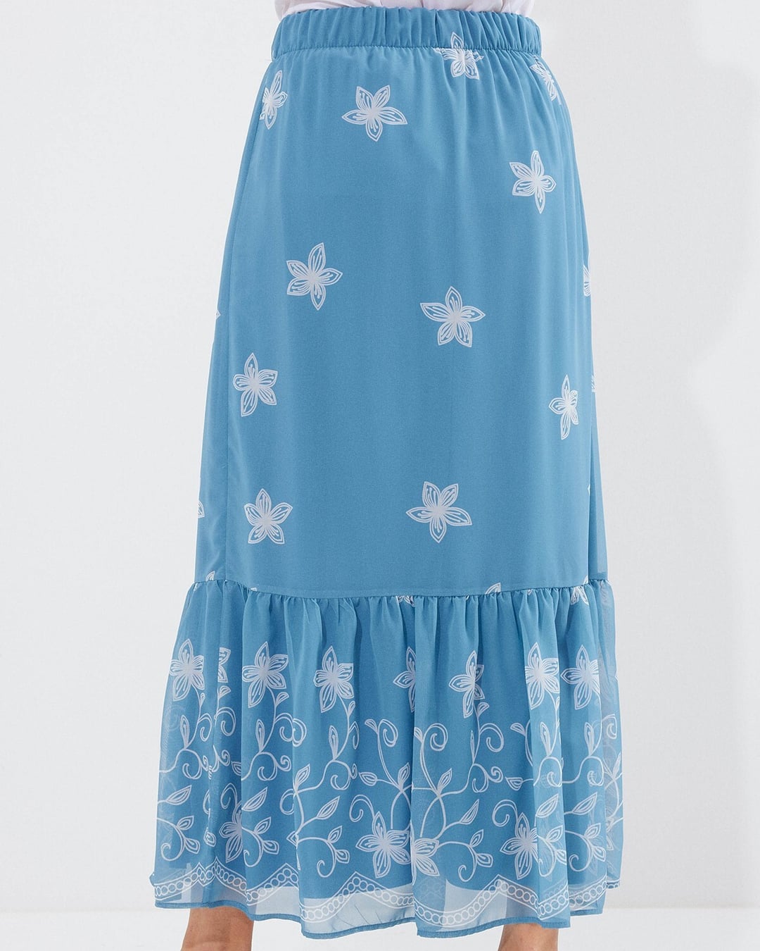 Indigo Floral Chiffon Skirt with Ruffled Hem - Bigdart - by Peralane - photo 2