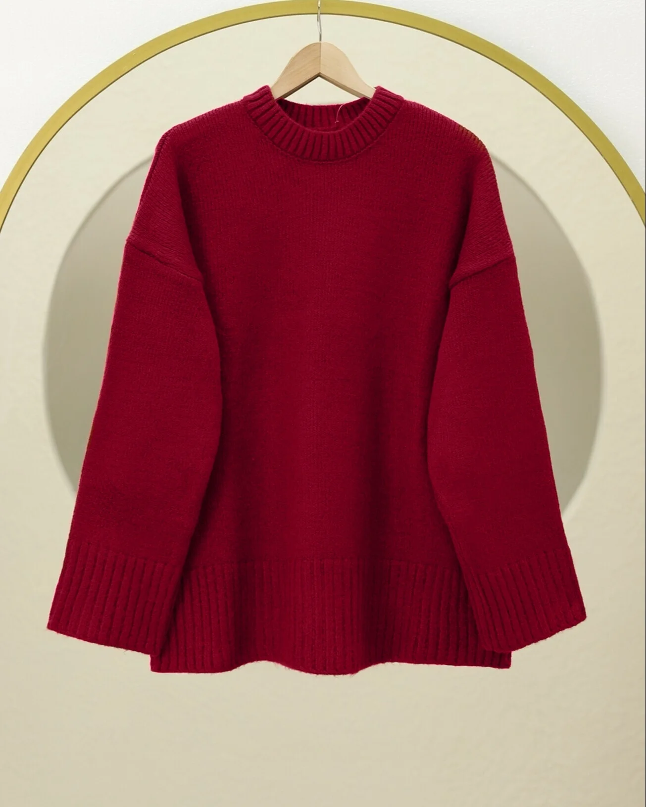 Red Ribbed Hem Relaxed Knit Sweater - Podyumplus - by Peralane - photo 3