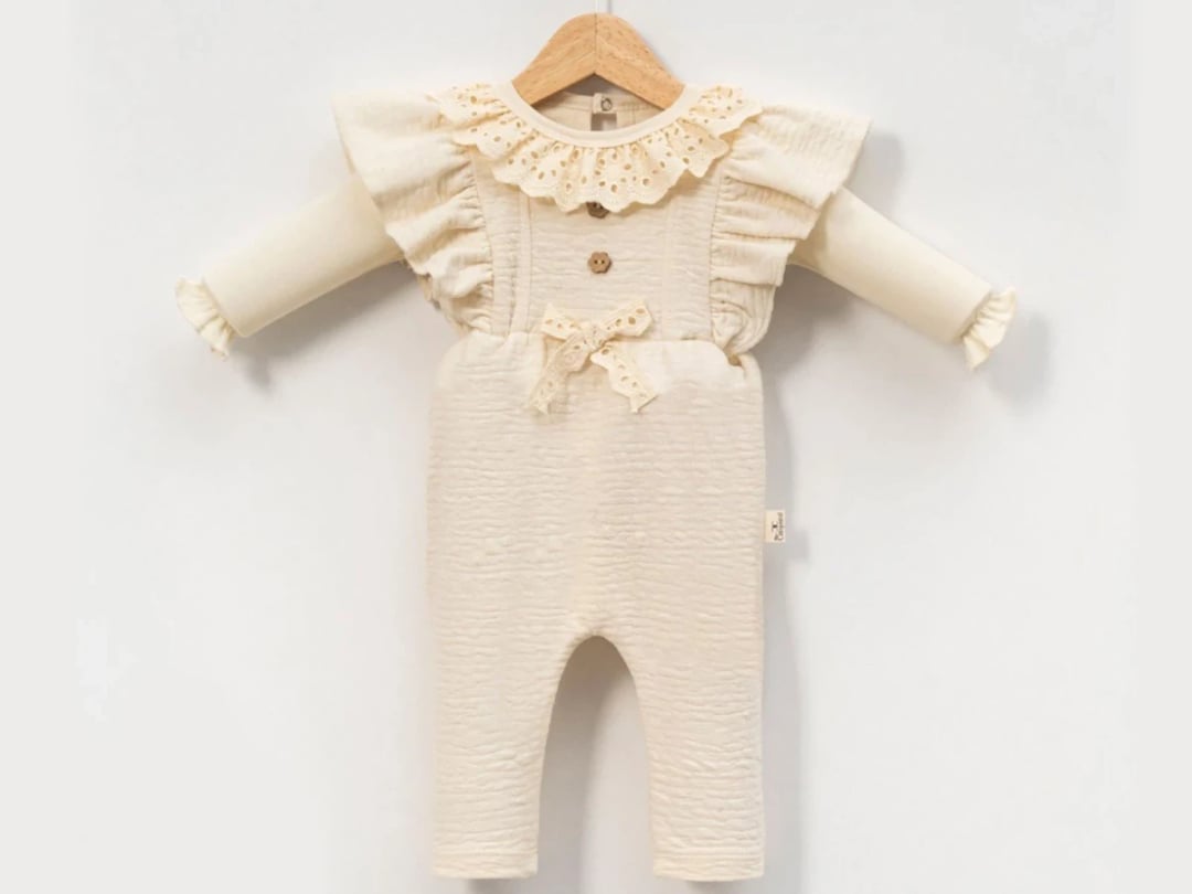 Girls' Frill Lace Bow Detail Romper Set - Cream - Cayzen - by Peralane